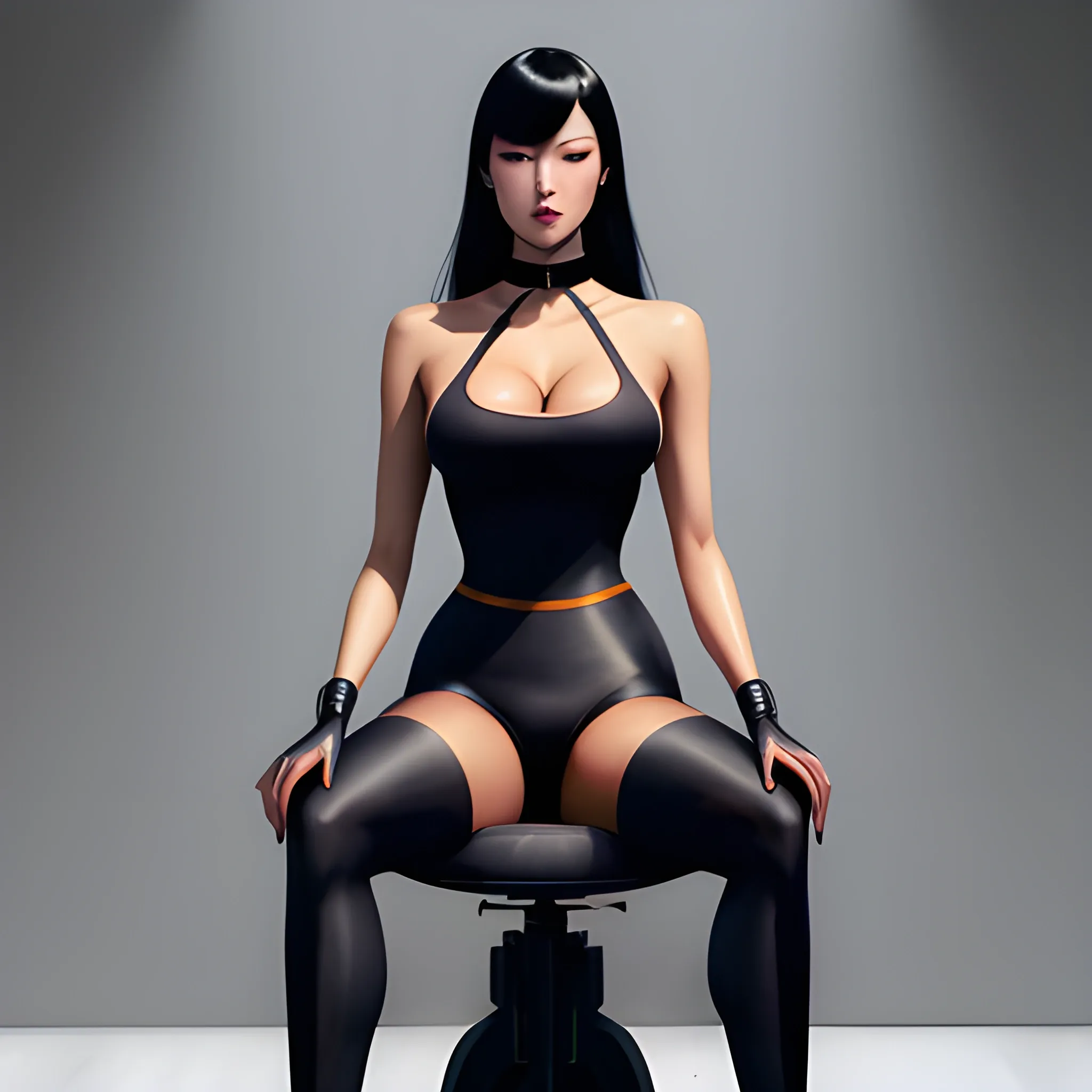 dark painting, intensive colors,  casual fashion shot of a  korean cheap damsel in distress, wearing tights , exposed  thighs, cameltoe, longhaired, symmetric face, manga eyes,  full figure, fit,  tight shirt, choker, legs, knees, high heels, sitting on the chair in the class, school, revenge, sinister art by Greg Rutkowski, Oil Painting