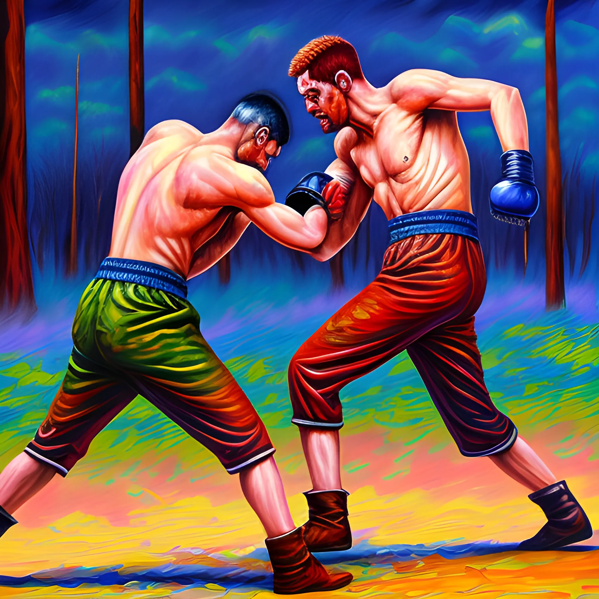 fighting men, Oil Painting, Trippy, 