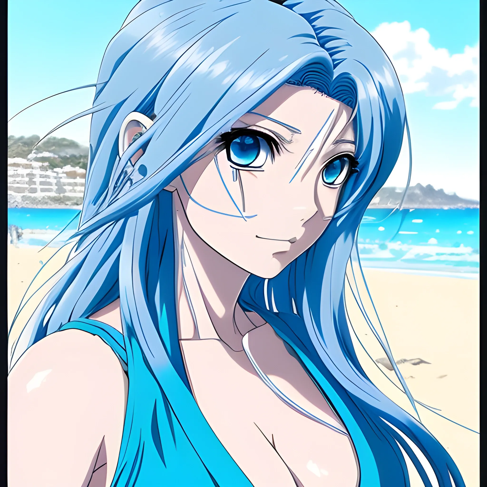 Anime, playa, vista trasera, piel albina, chica linda, cabello r... -  Arthub.ai