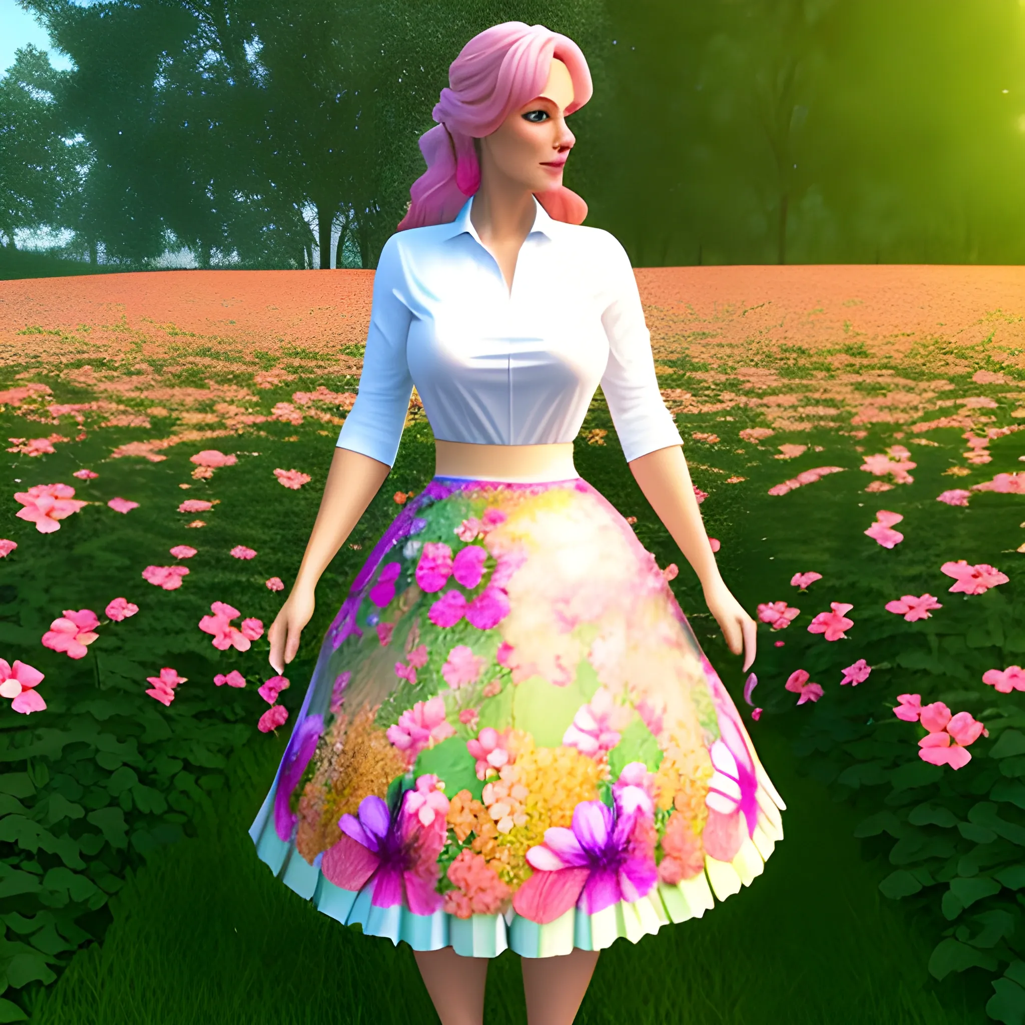 A  pretty 12 yo girl with flower skirt

, 3D