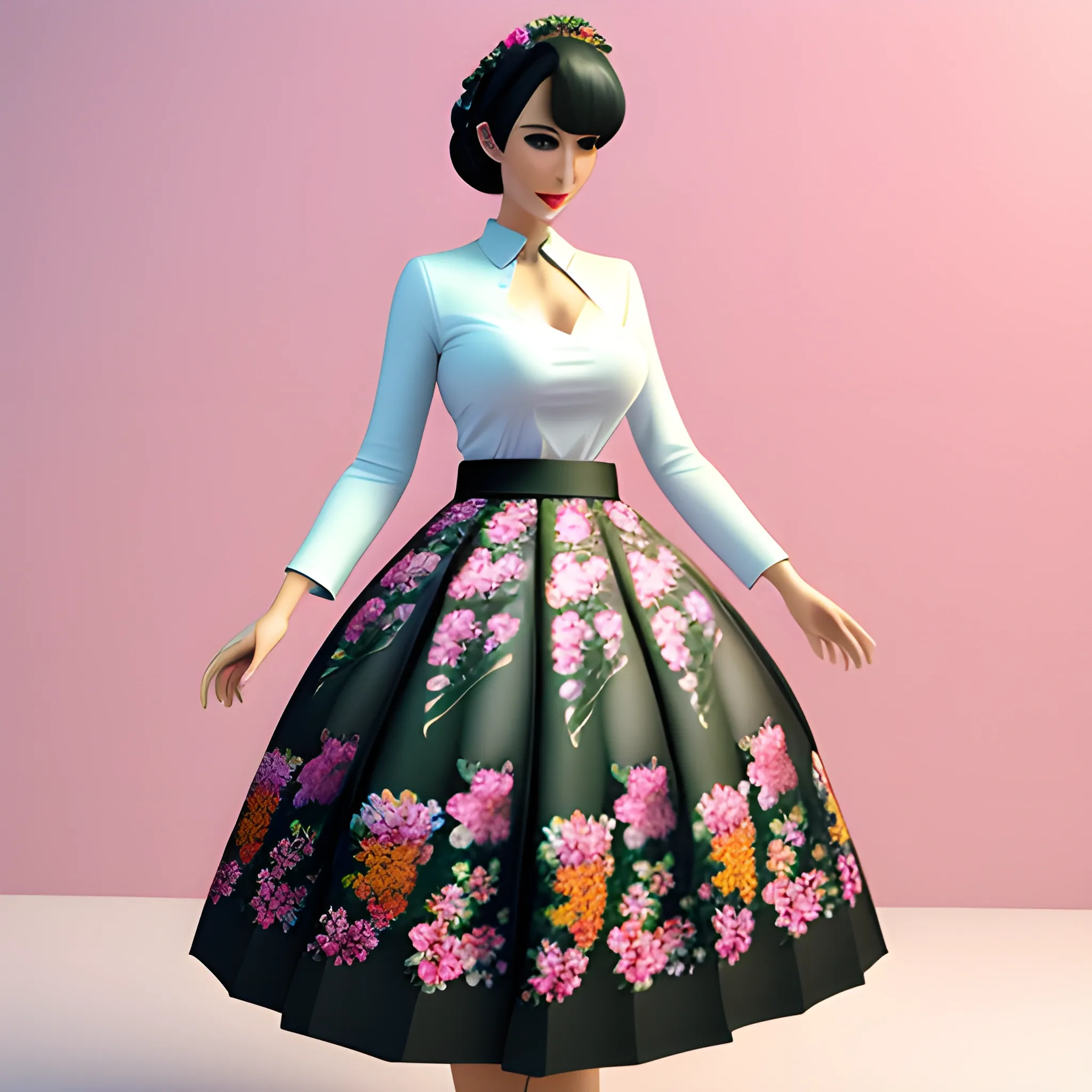 A  pretty 12 years old girl with flower skirt

, 3D