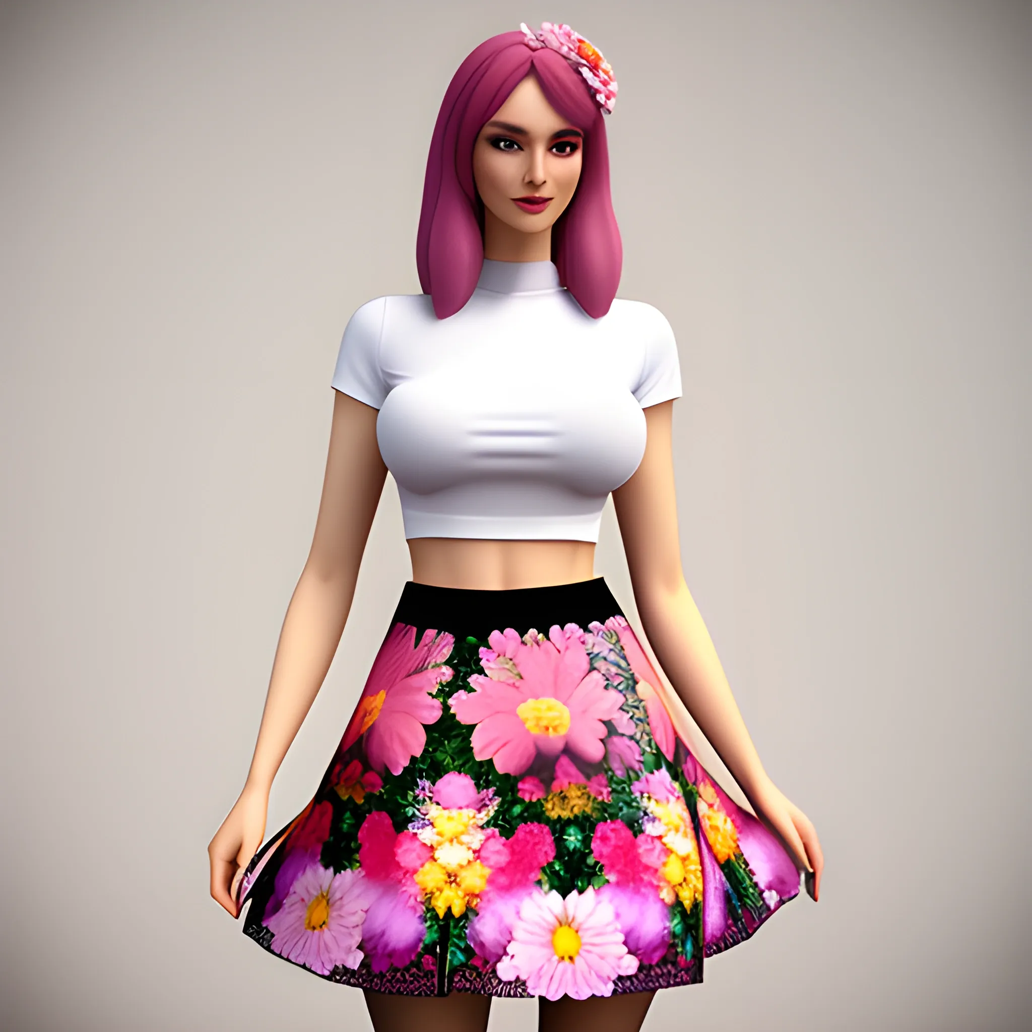 A  pretty teenager girl with flower skirt

, 3D