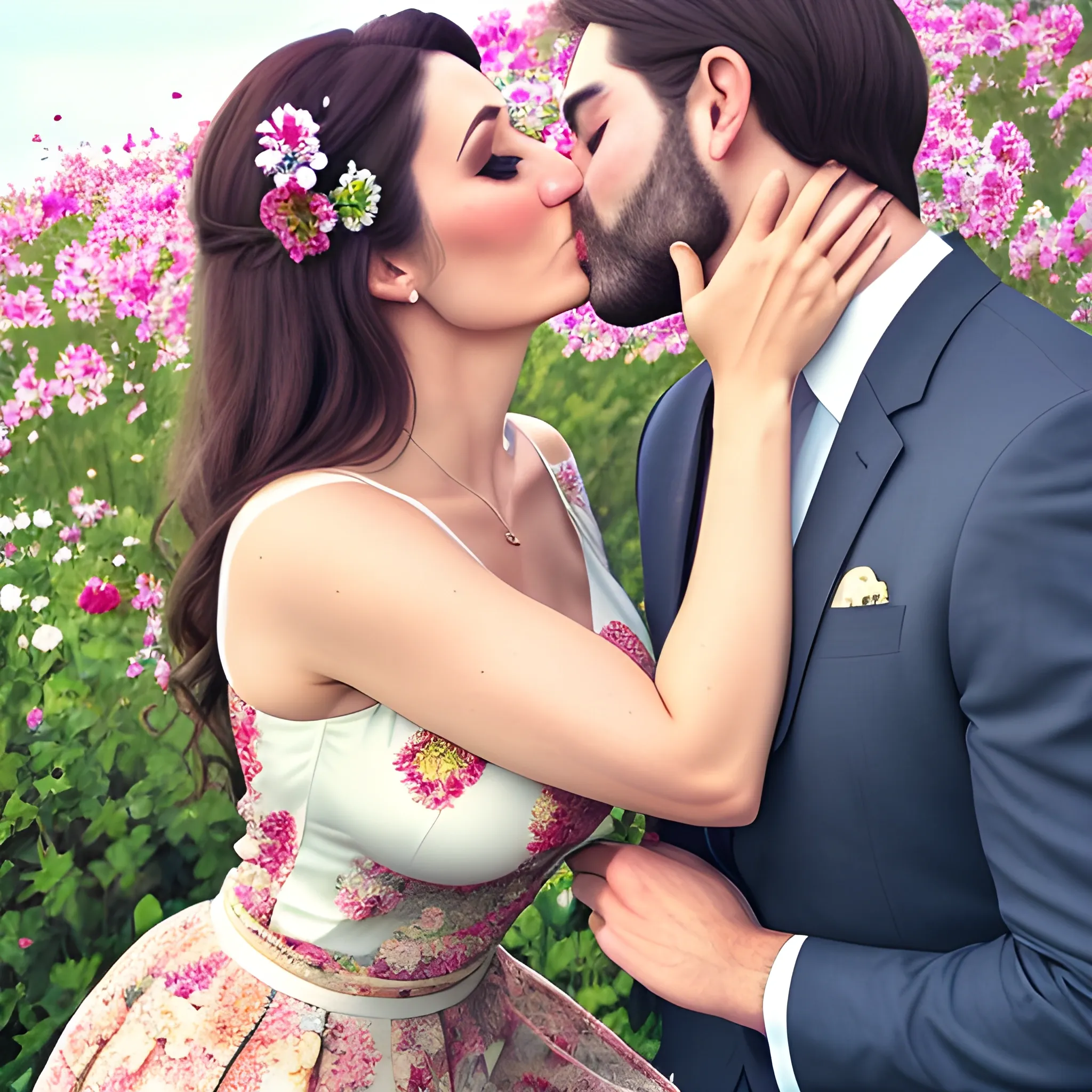 A pretty 10 year girl whit flower based dress and skirt . Whit pretty thighs.
This girl is kissing by a man.