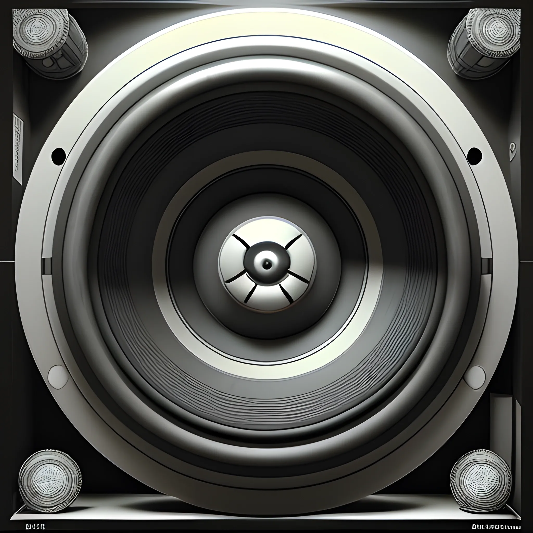 3D, Sci-Fi, Hip-hop, Urban, greyscale colored, circular avatar. high-definition, realistic, intricate detailing, embossed circular subwoofer frame, transparent background