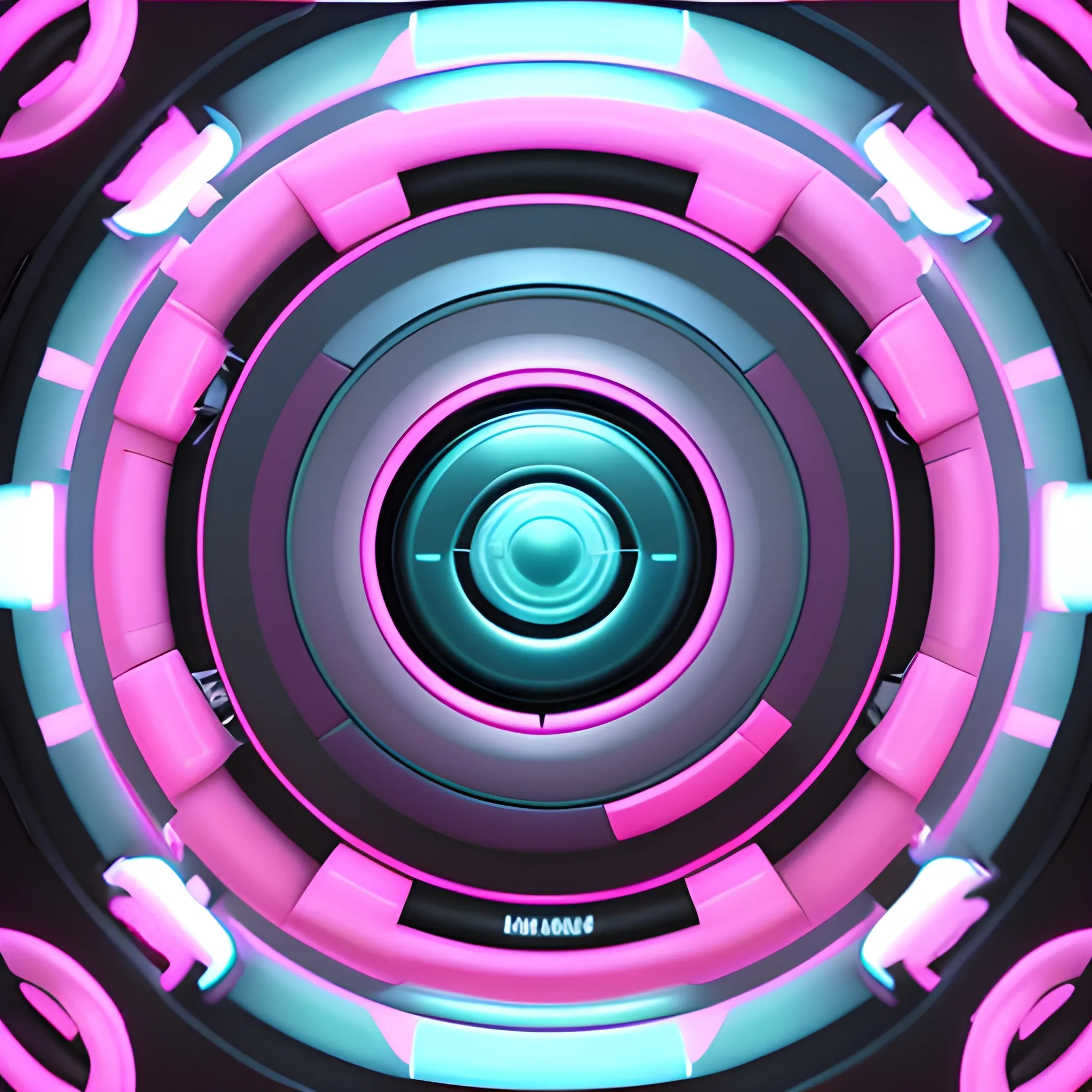 3D, Sci-Fi, Hip-hop, Urban, pink and cyan colored, circular avatar. high-definition, realistic, intricate detailing, embossed circular subwoofer frame, black circle centered inside, transparent background