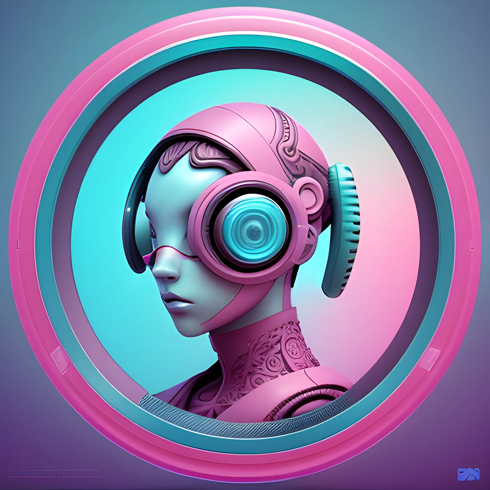 3D, Sci-Fi, Hip-hop, Urban, pink and cyan colored, circular avatar. high-definition, realistic, intricate wavelength detailing, embossed circular frame, 