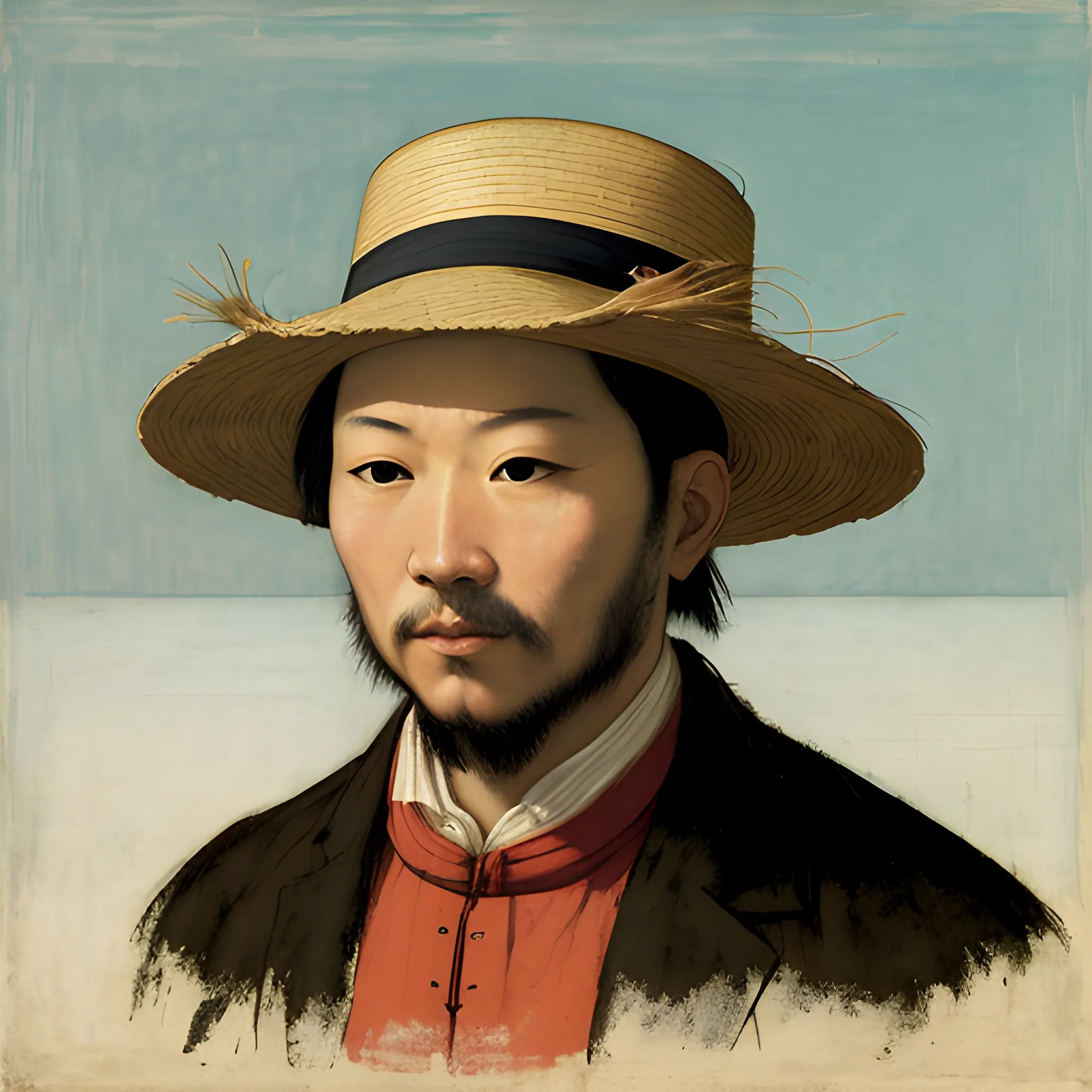 chinese pirate profile picture, asian straw hat, man, no beard, no frame, no captain, extreme quality, forest, roaring, magic, art by Piero Della Francesca, art by Francis Bacon, art by Mark Rothko, art by Caspar David Friedrich, Bokeh, trending on ArtStation, Super-Resolution, abstract, art by Tommaso Masaccio, art by Andy Warhol, art by Sandro Botticelli, art by Gustave Courbet, art by Winslow Homer