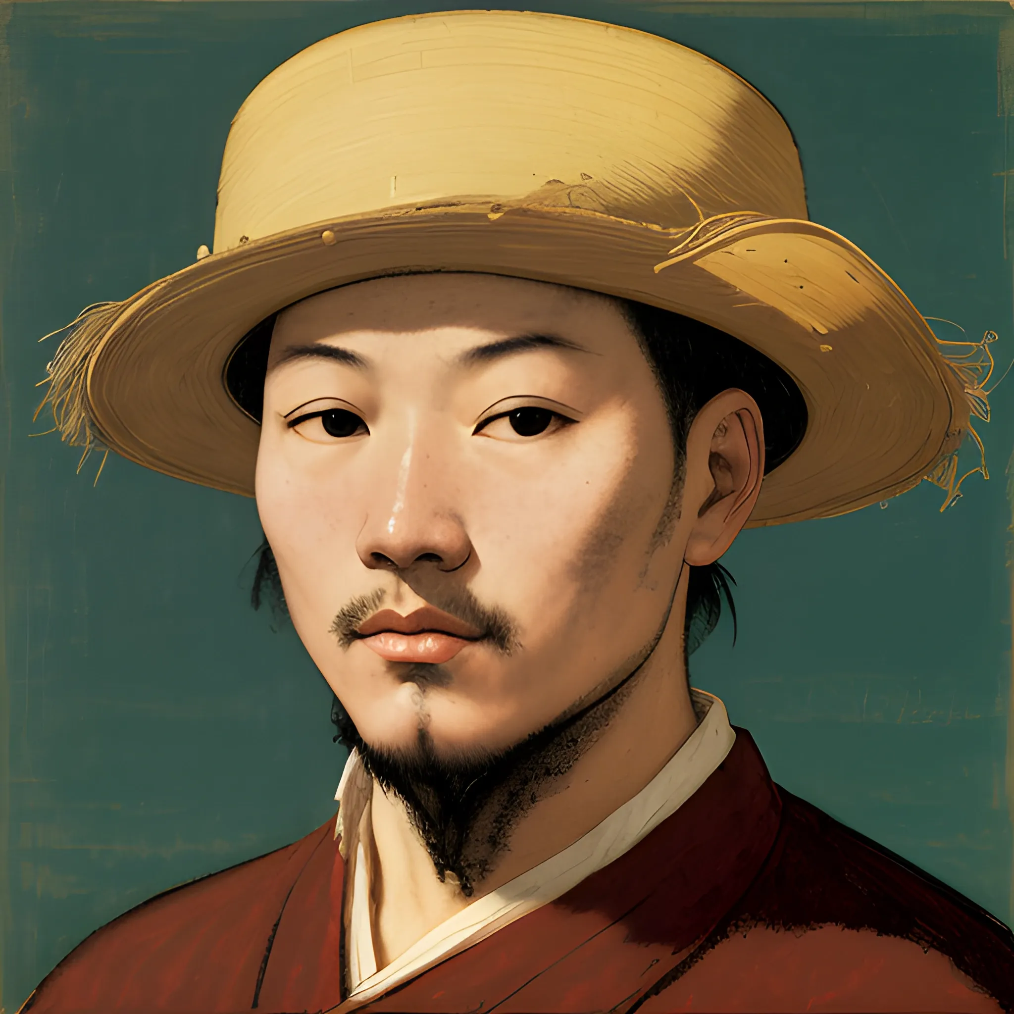 chinese pirate profile picture, asian straw hat, man, no beard, no frame, no captain, pirate, pirate ship, extreme quality, forest, roaring, magic, art by Piero Della Francesca, art by Francis Bacon, art by Mark Rothko, art by Caspar David Friedrich, Bokeh, trending on ArtStation, Super-Resolution, abstract, art by Tommaso Masaccio, art by Andy Warhol, art by Sandro Botticelli, art by Gustave Courbet, art by Winslow Homer