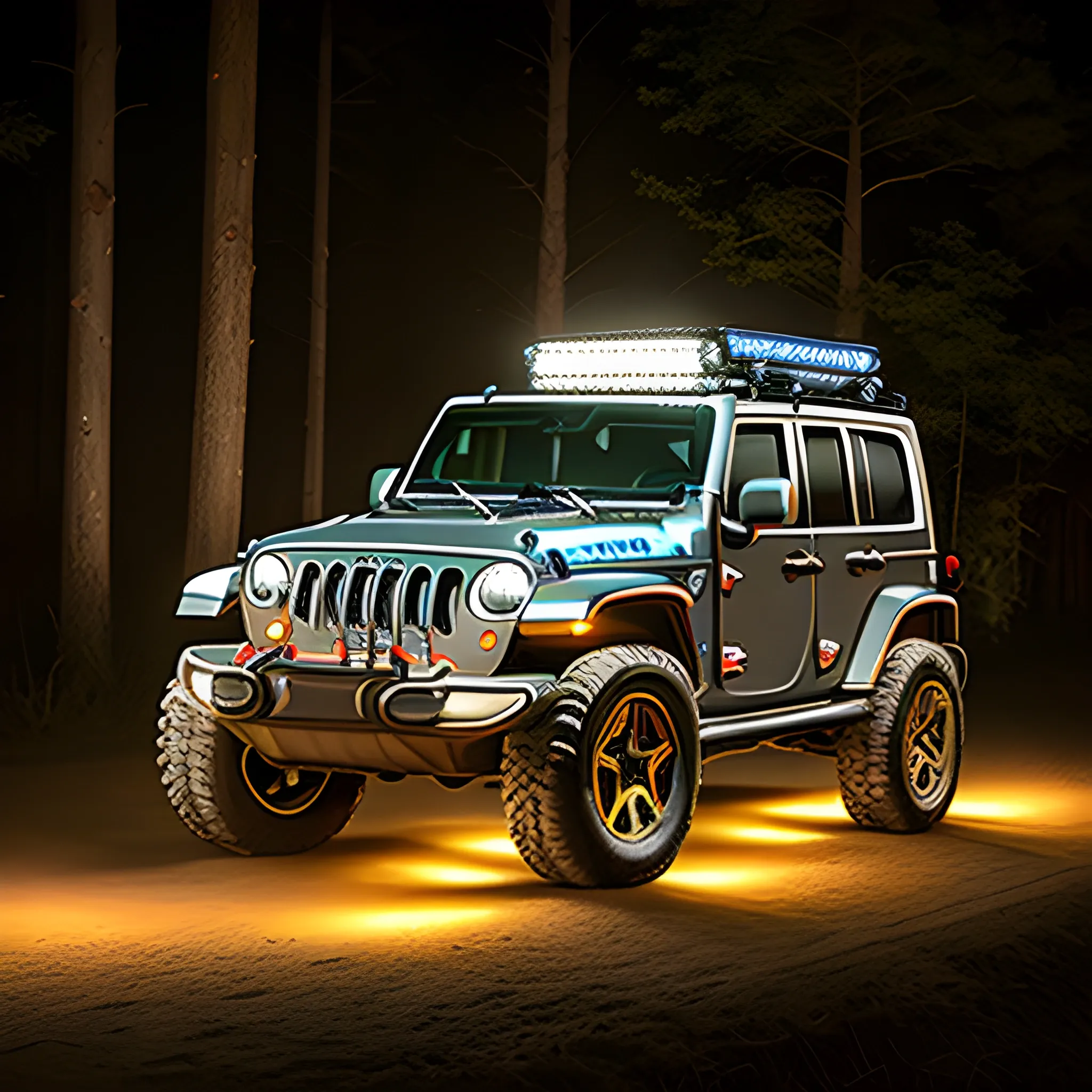 4x4 jeep towchain 
 night lighting  seen 