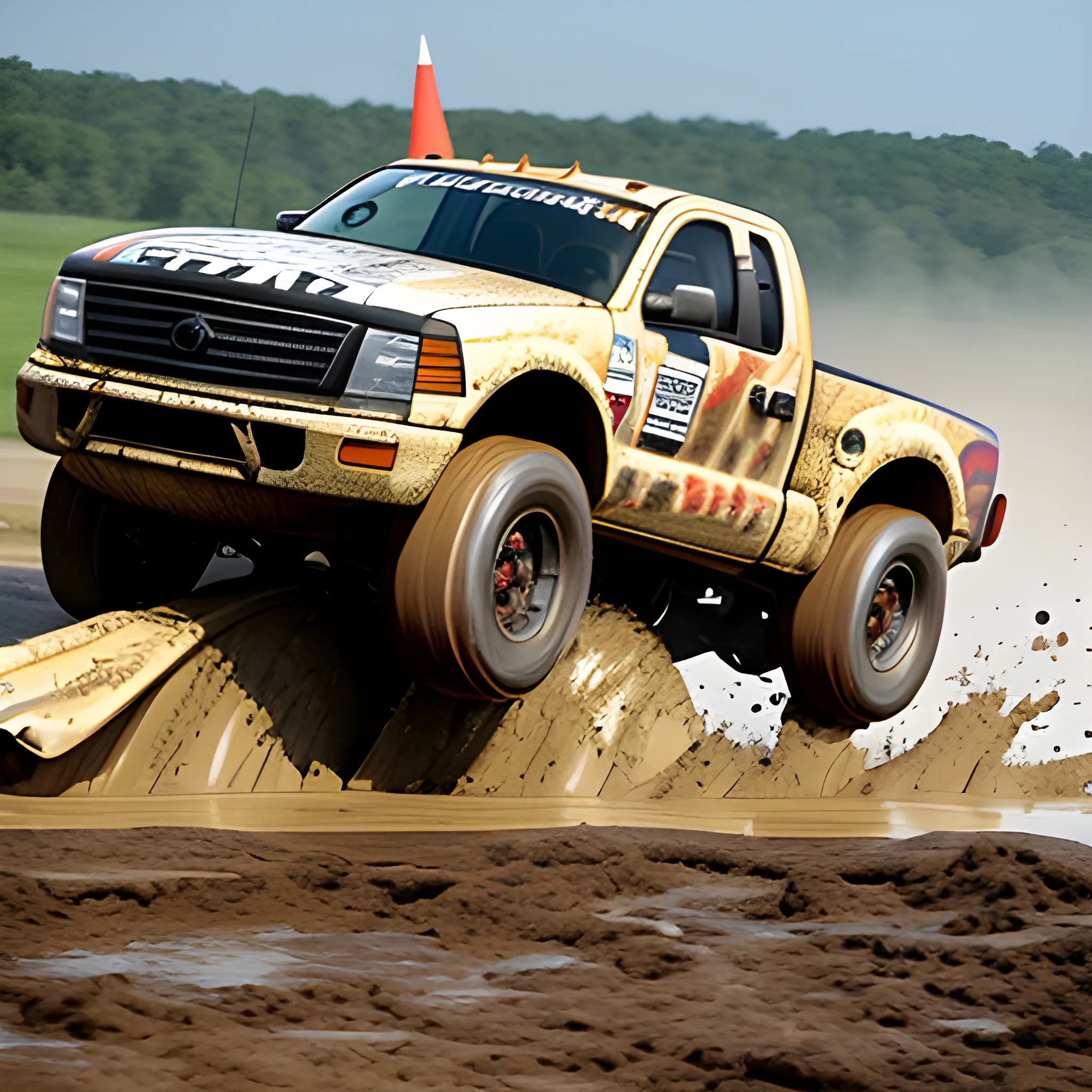  2 truck in mud racing 
