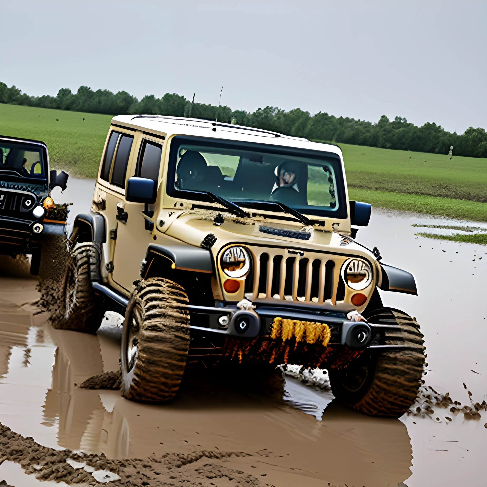  2 jeeps 
 in mud racing 
