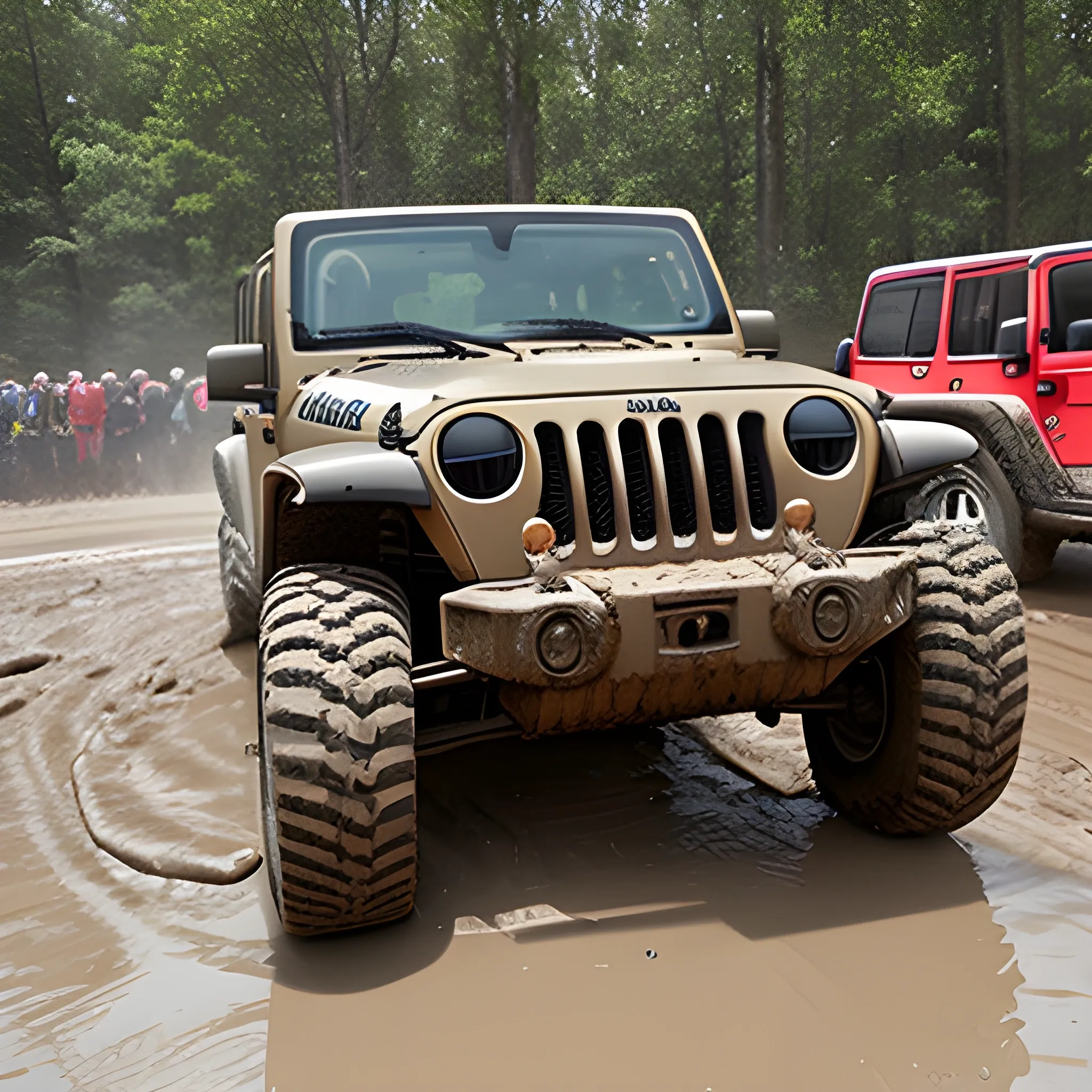  2 jeeps stright view
 in mud racing 
