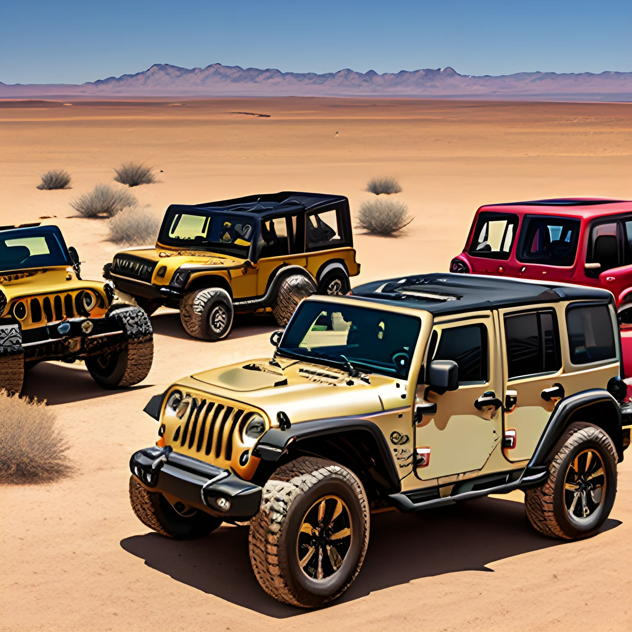 
multiple jeeps in desert