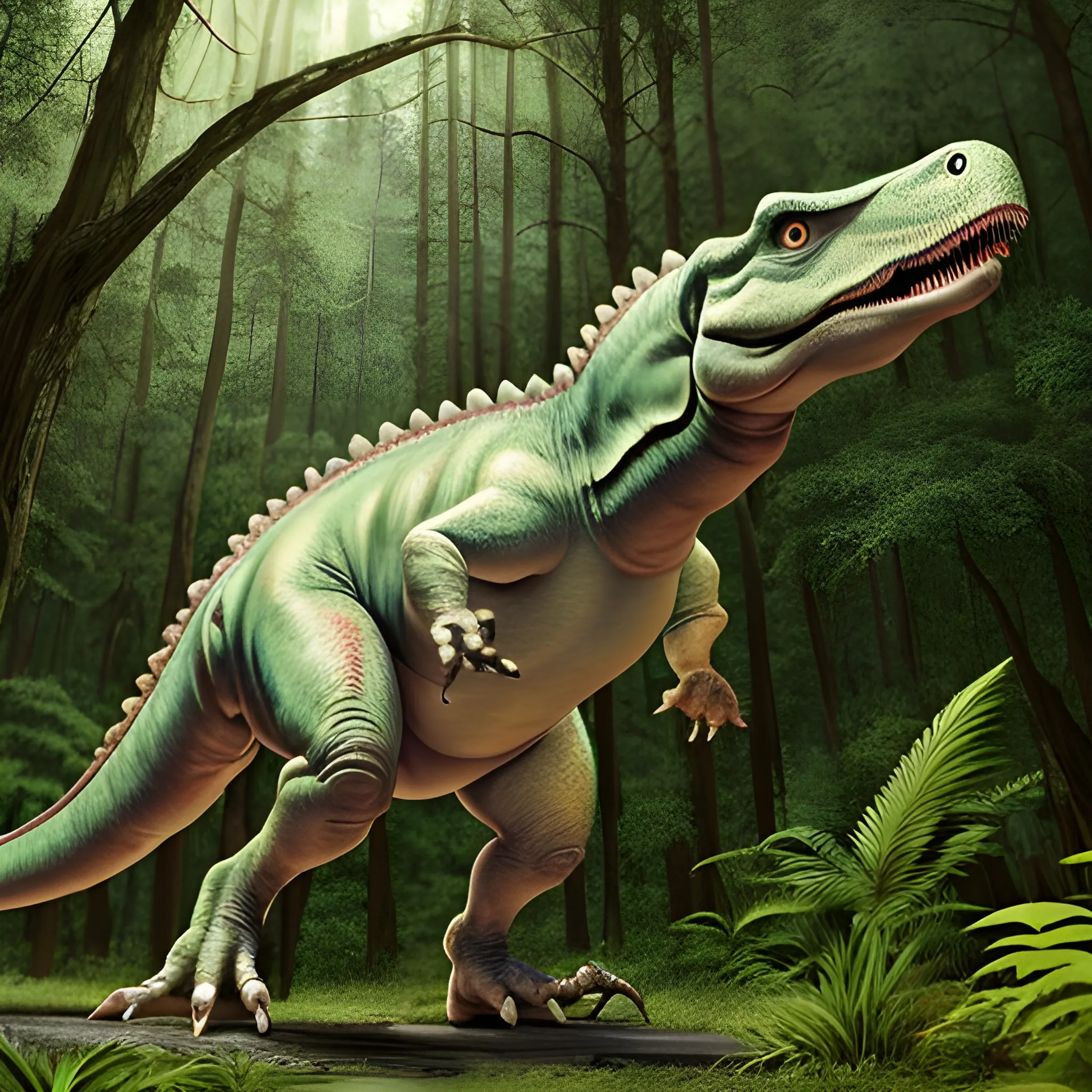 
dinosaue  hunting in forest
