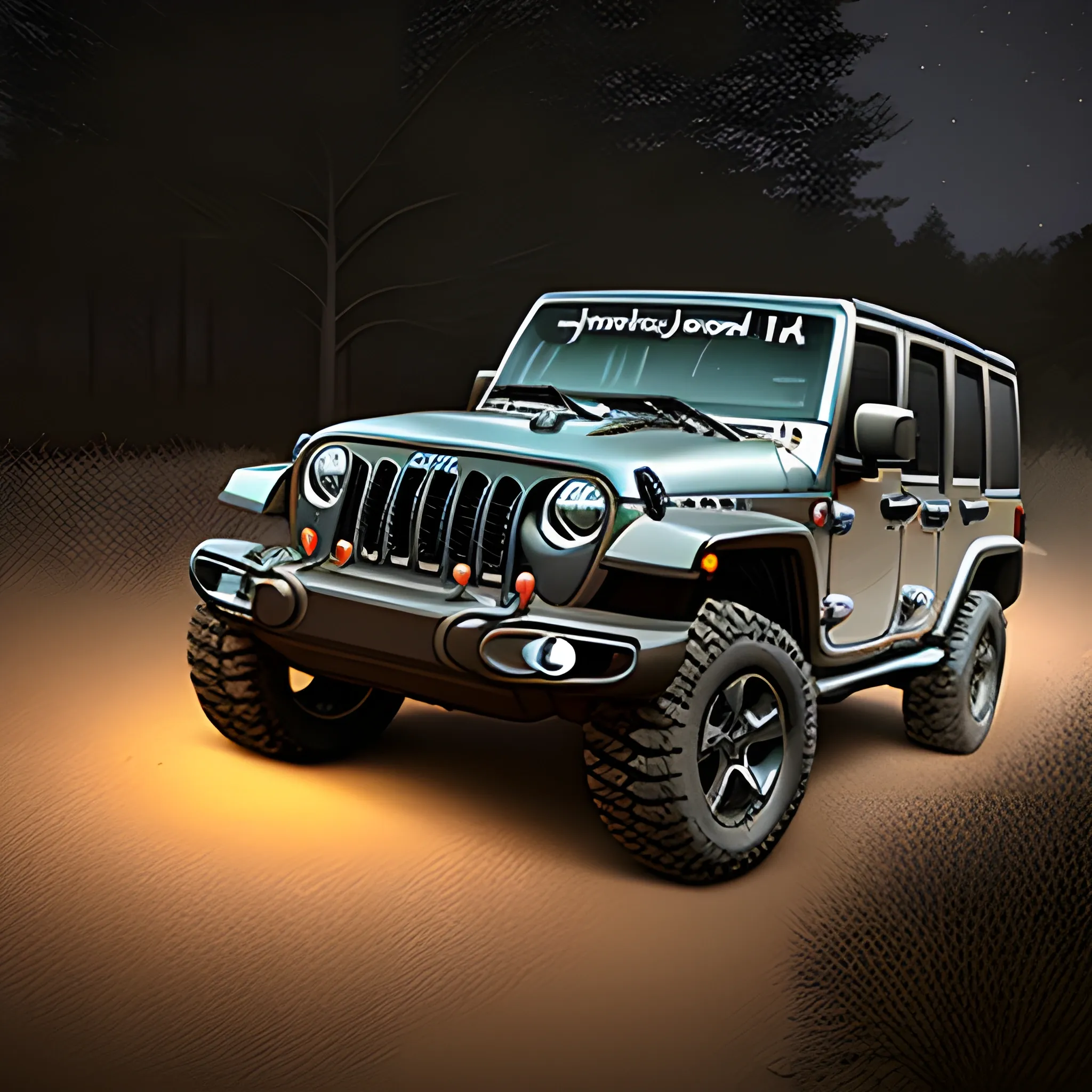 
jeep off road game render in night lighting seen
