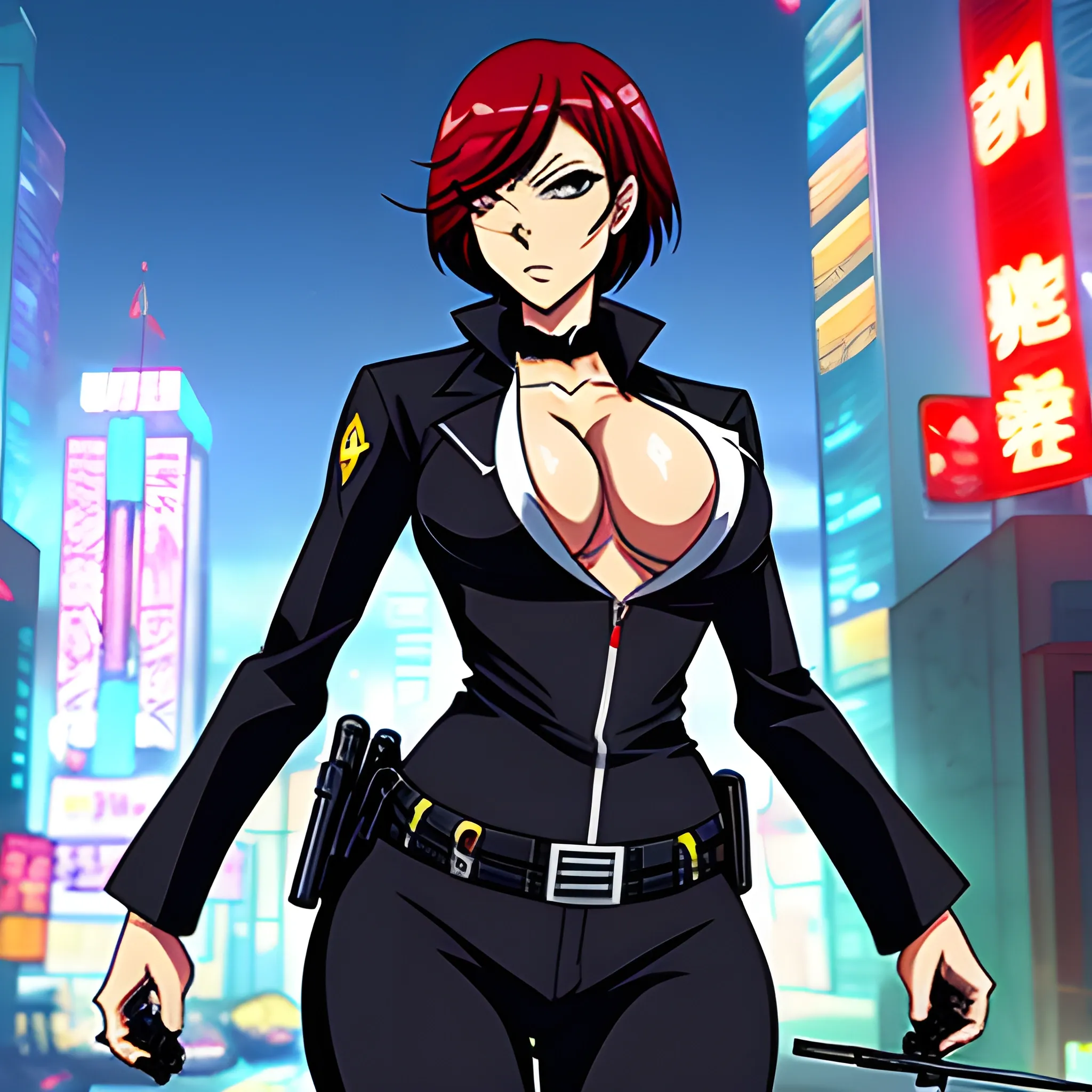 anime girl gangster shot in police city area 
