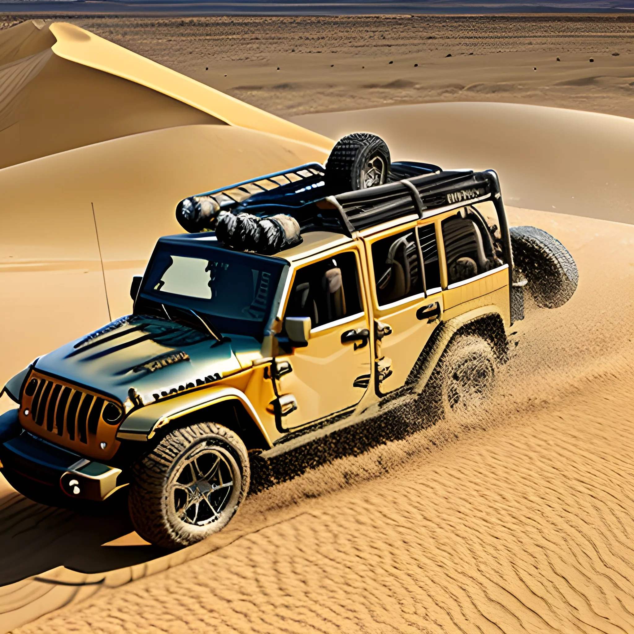 stunt jeep in sand deseert