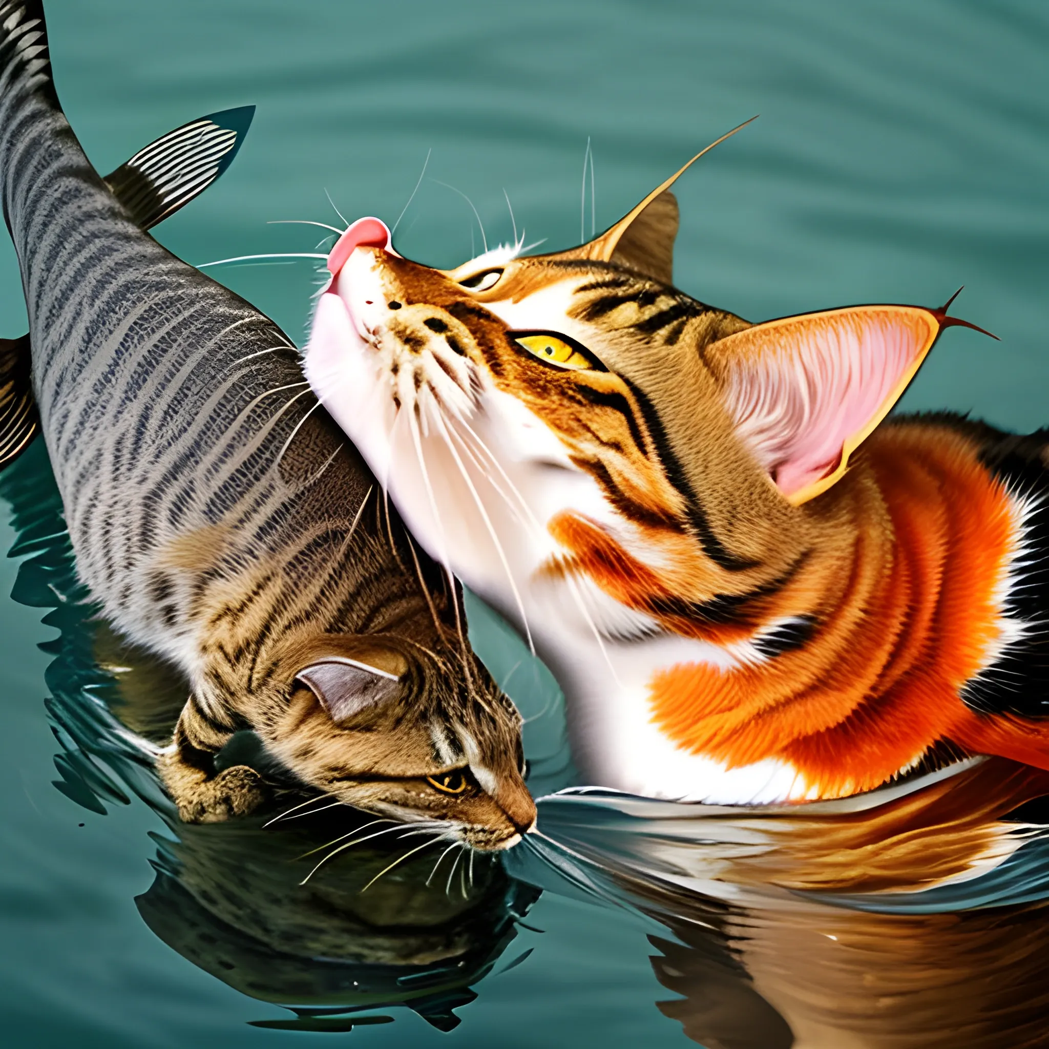 A fish that  is eating a cat.