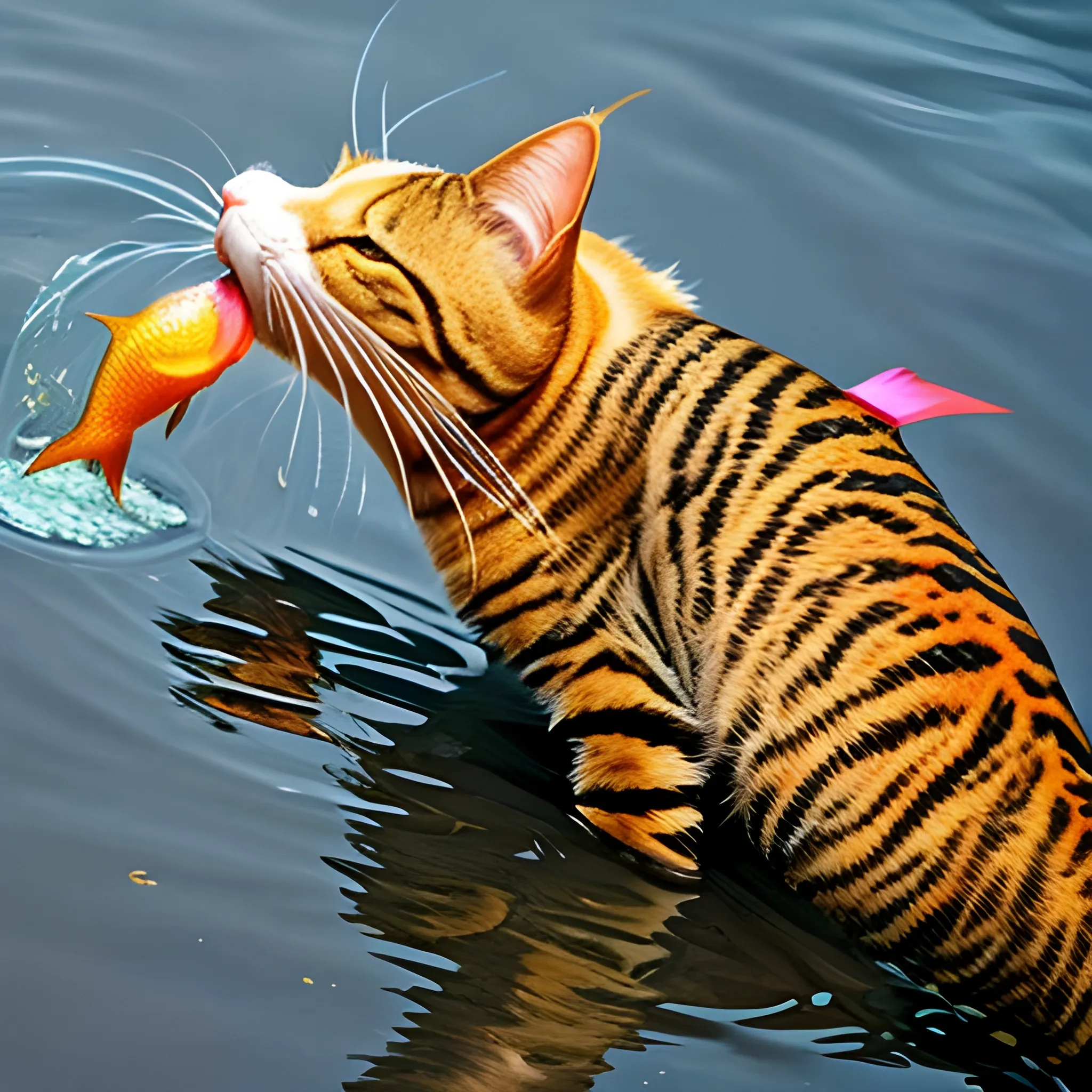 A fish that  is eating a cat.