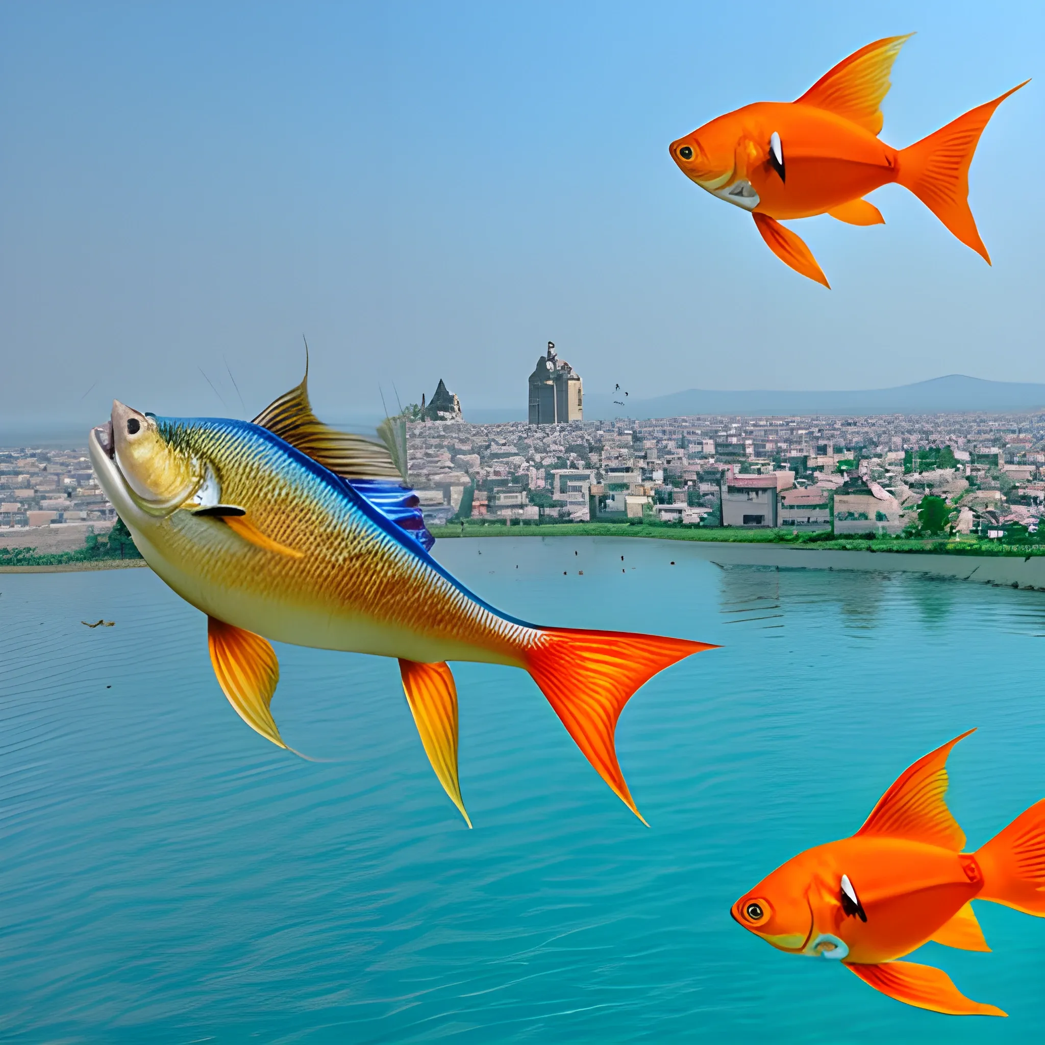 A fish is flying over Abarkuh  city. 