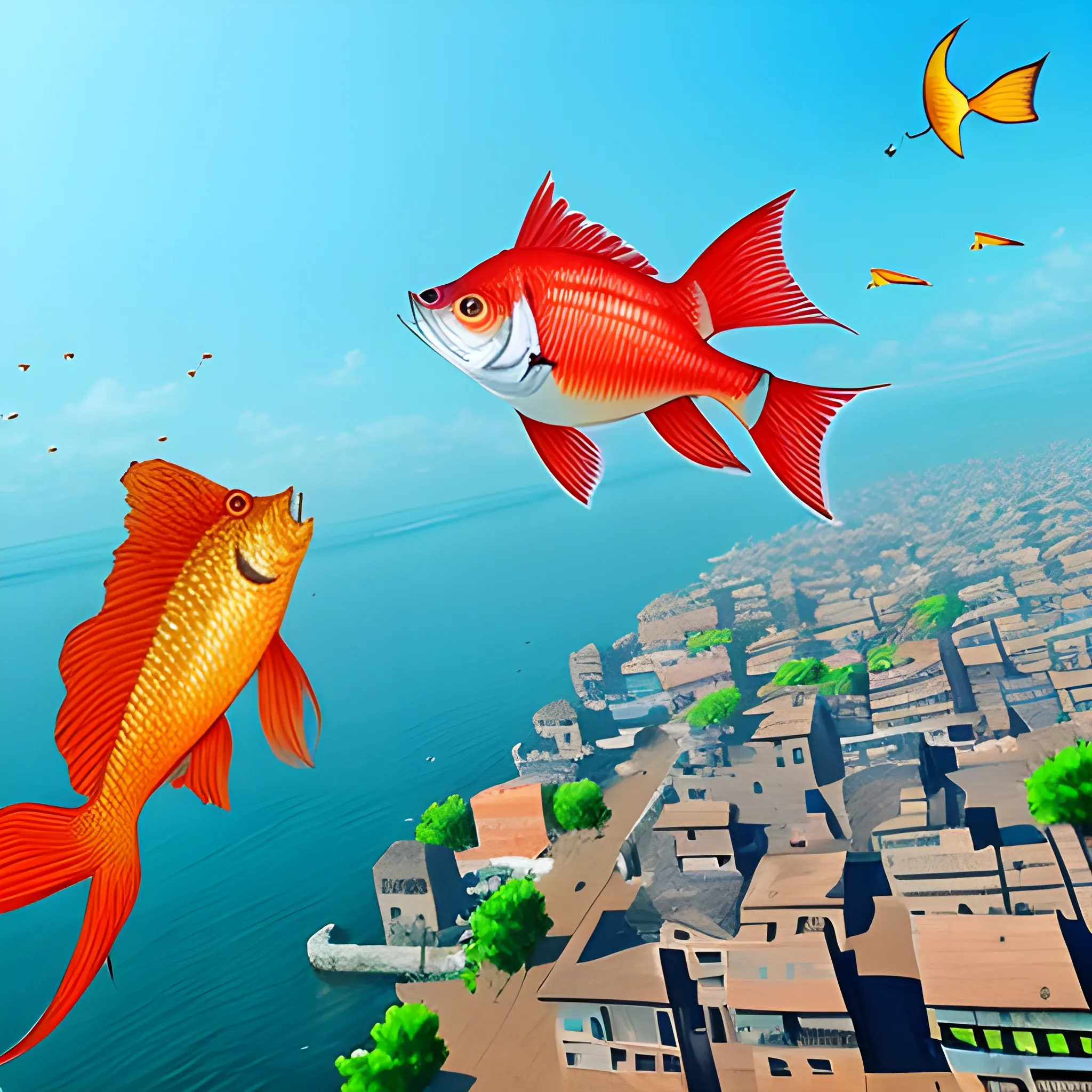 A fish is flying over Abarkuh  city. 