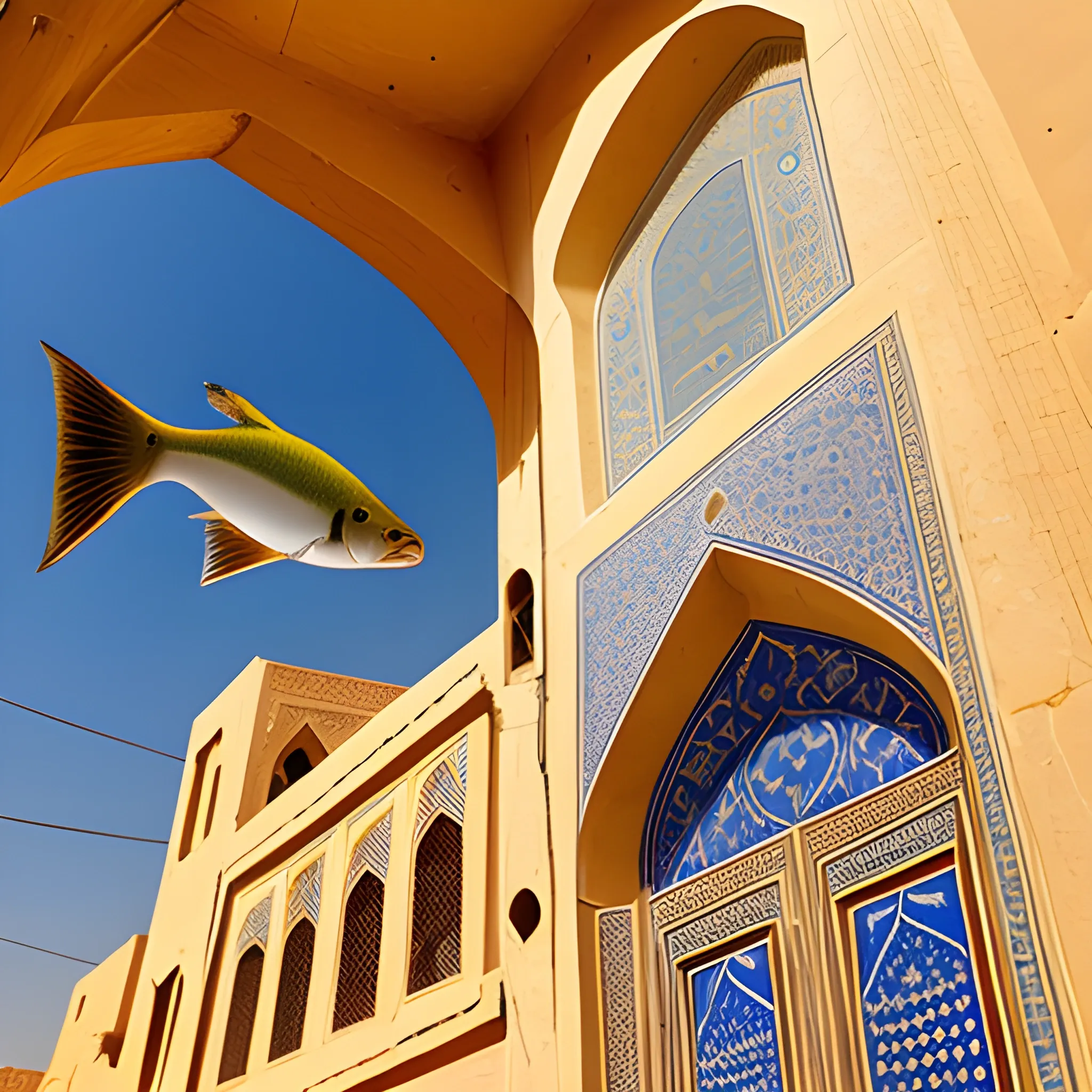 A fish is flying over Abarkuh  Yazd city. 