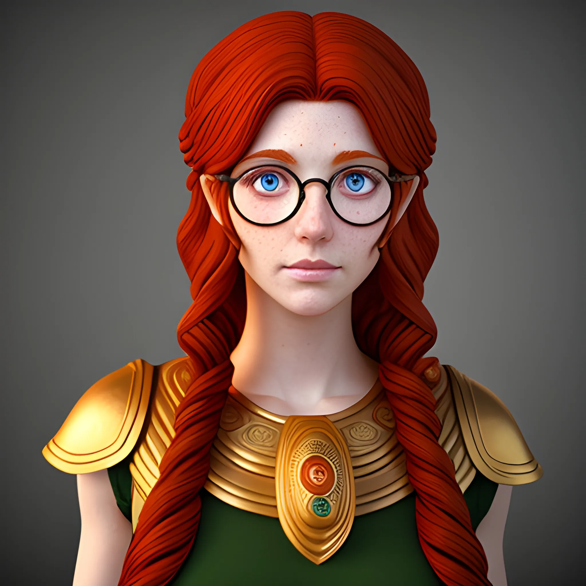 Redhead Medium Wavy Hair Round Glasses Green Eyes Freckles