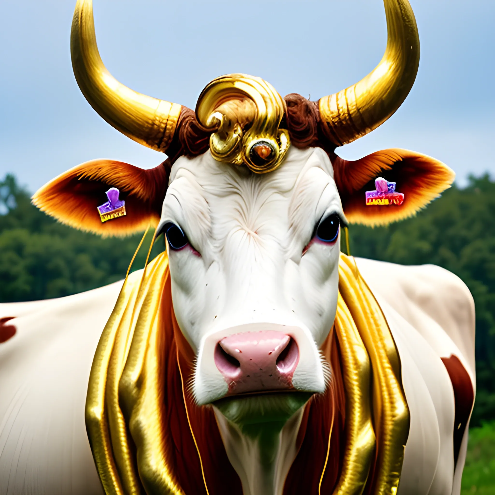 beautiful Cow with strong golden horns and shiny hooves