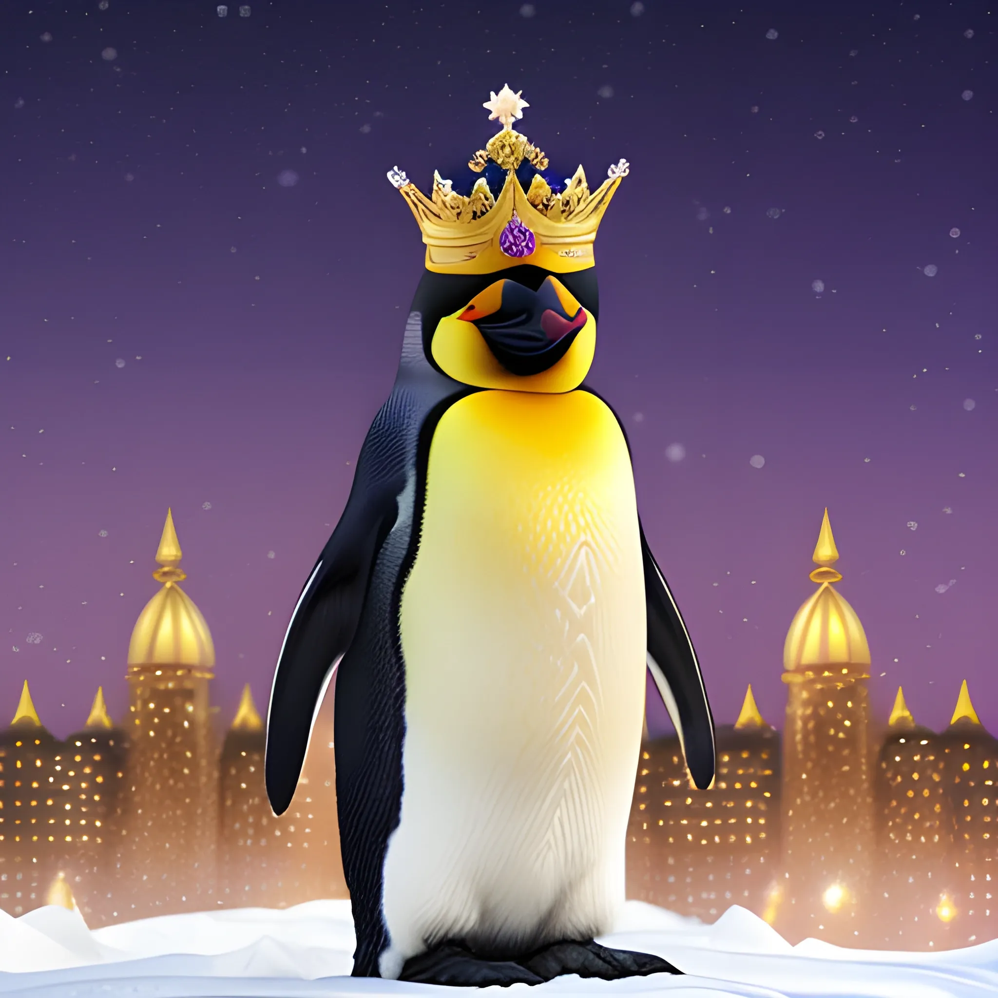 hyper realistic emperor penguin wearing a golden royal crown and ...