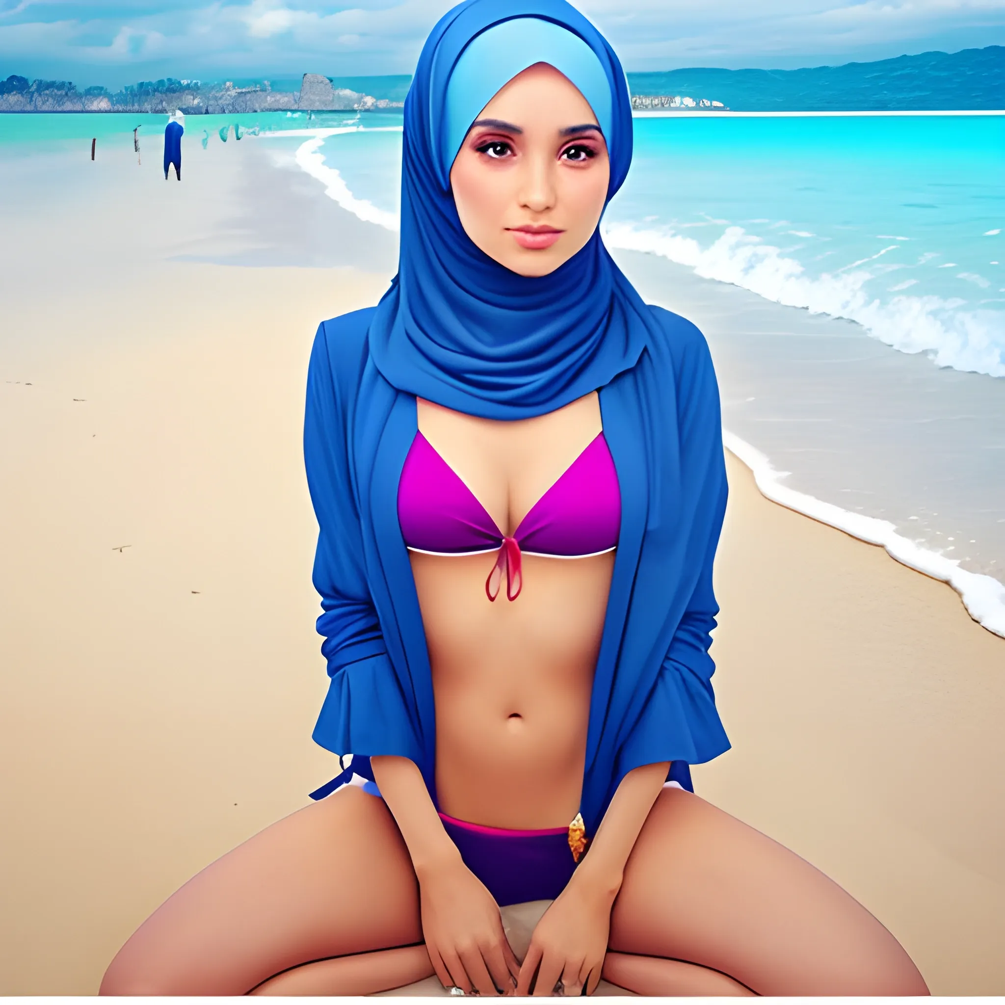 Hijab bikini in the beach
