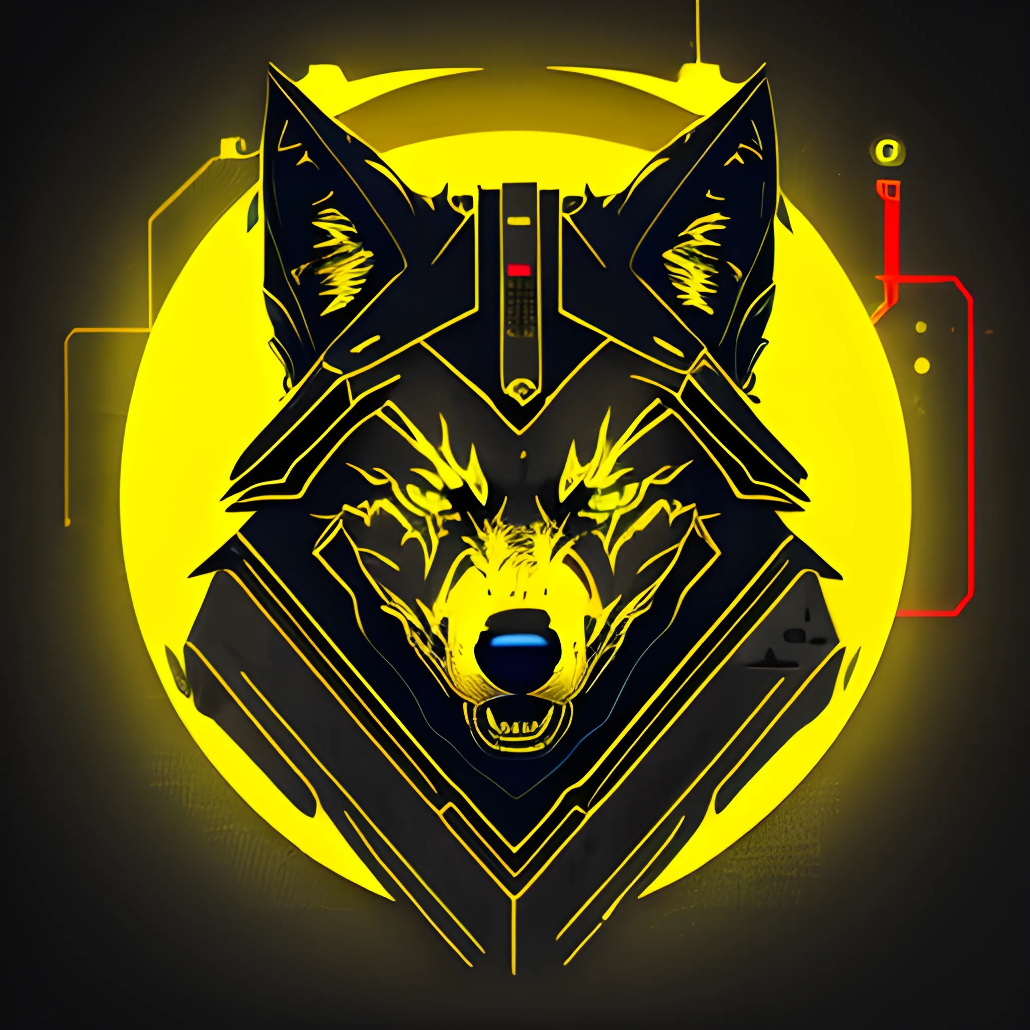 An angry cyberpunk wolf logo, using the golden yellow color