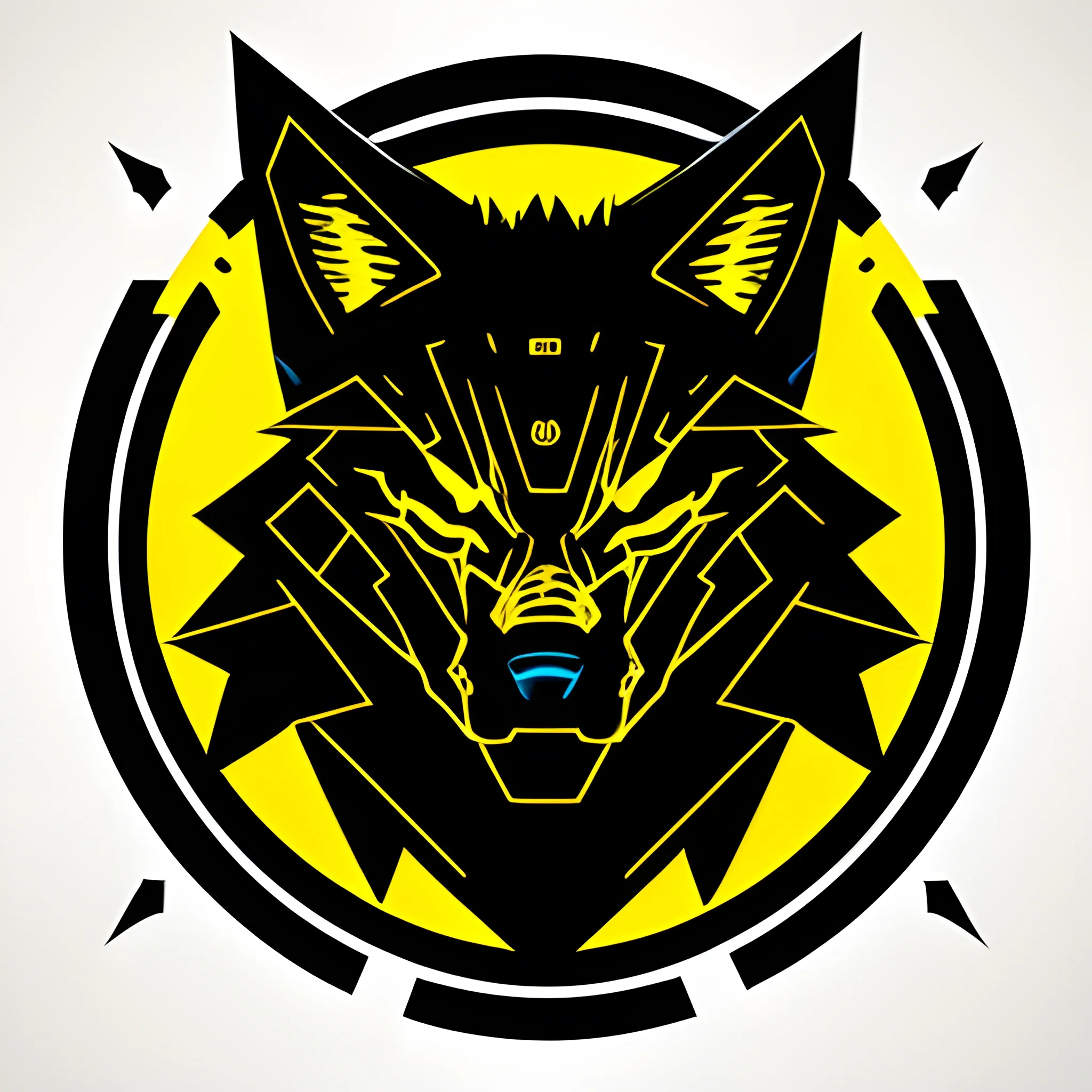 An angry cyberpunk wolf VECTOR logo, using GOLDEN yellow AND GRAY PALLETTE color.