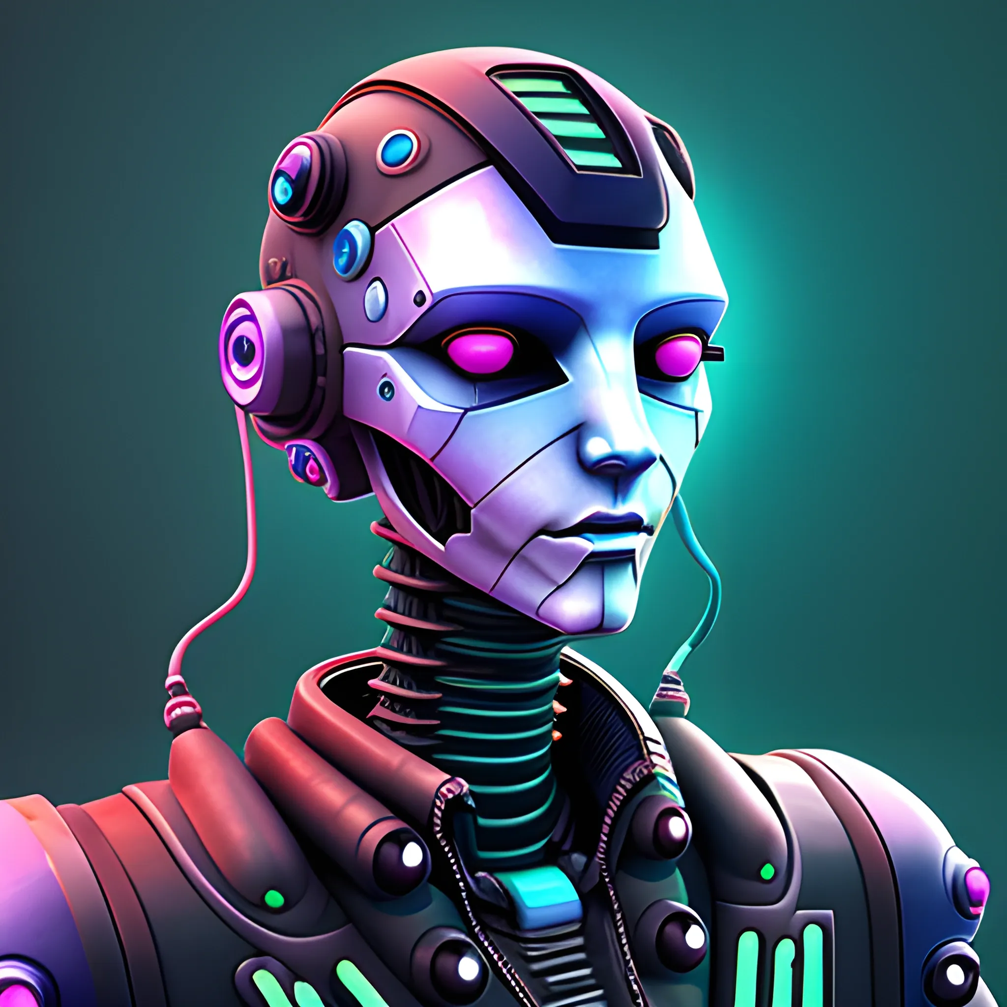 Cyberpunk style robot avatar, digital style, high quality, 3D, Water Color, Trippy