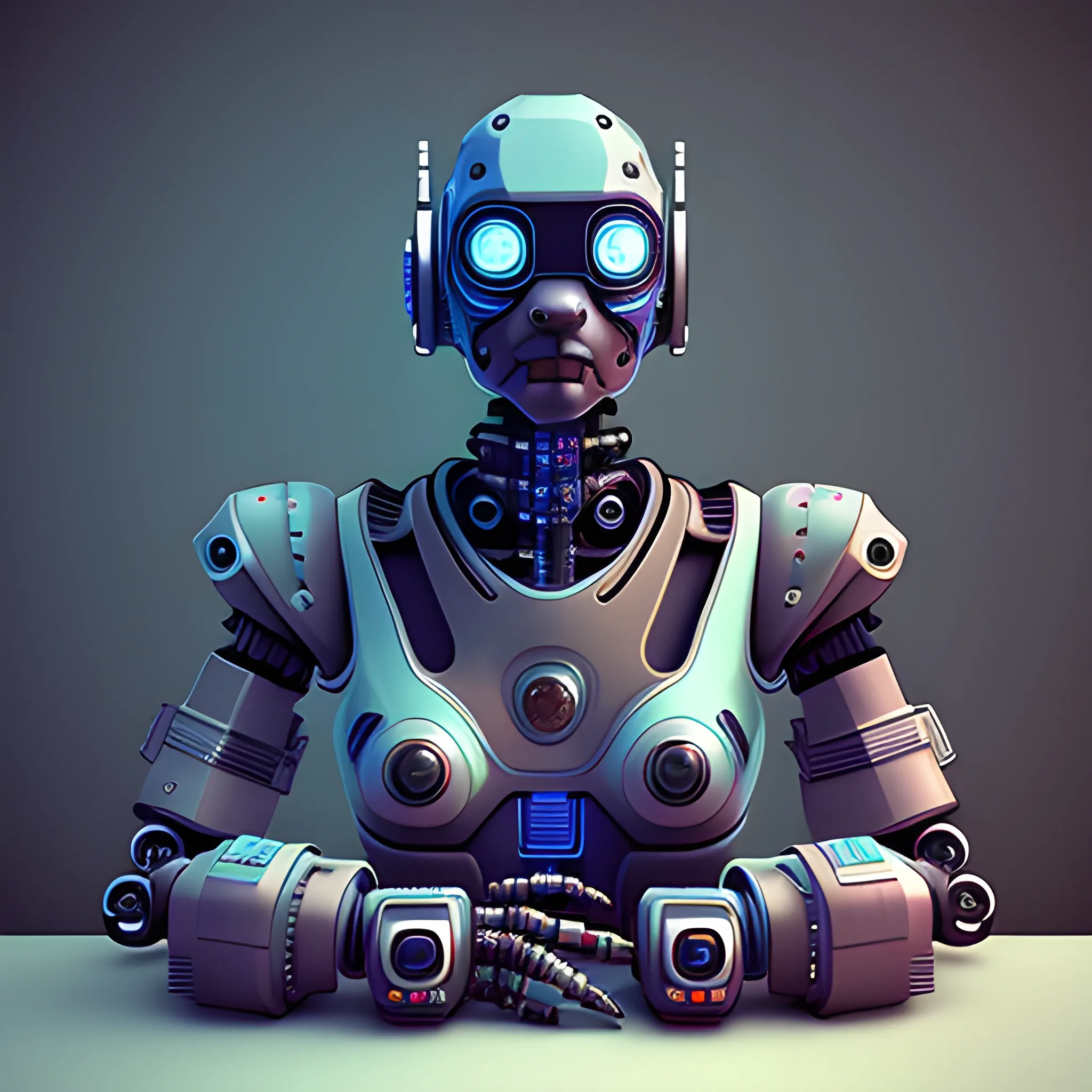 Cyberpunk style robot avatar, digital style, high quality, 3D, Water Color, dog
