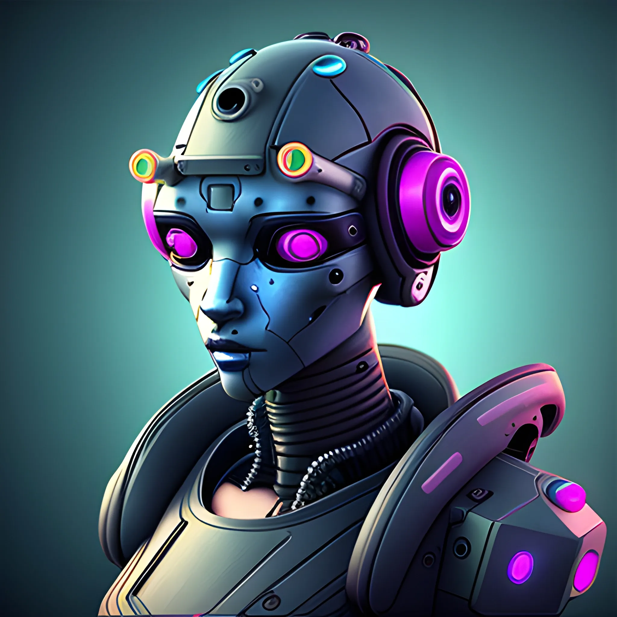 Cyberpunk style robot avatar, digital style, high quality, 3D, Water Color, dog, sexy