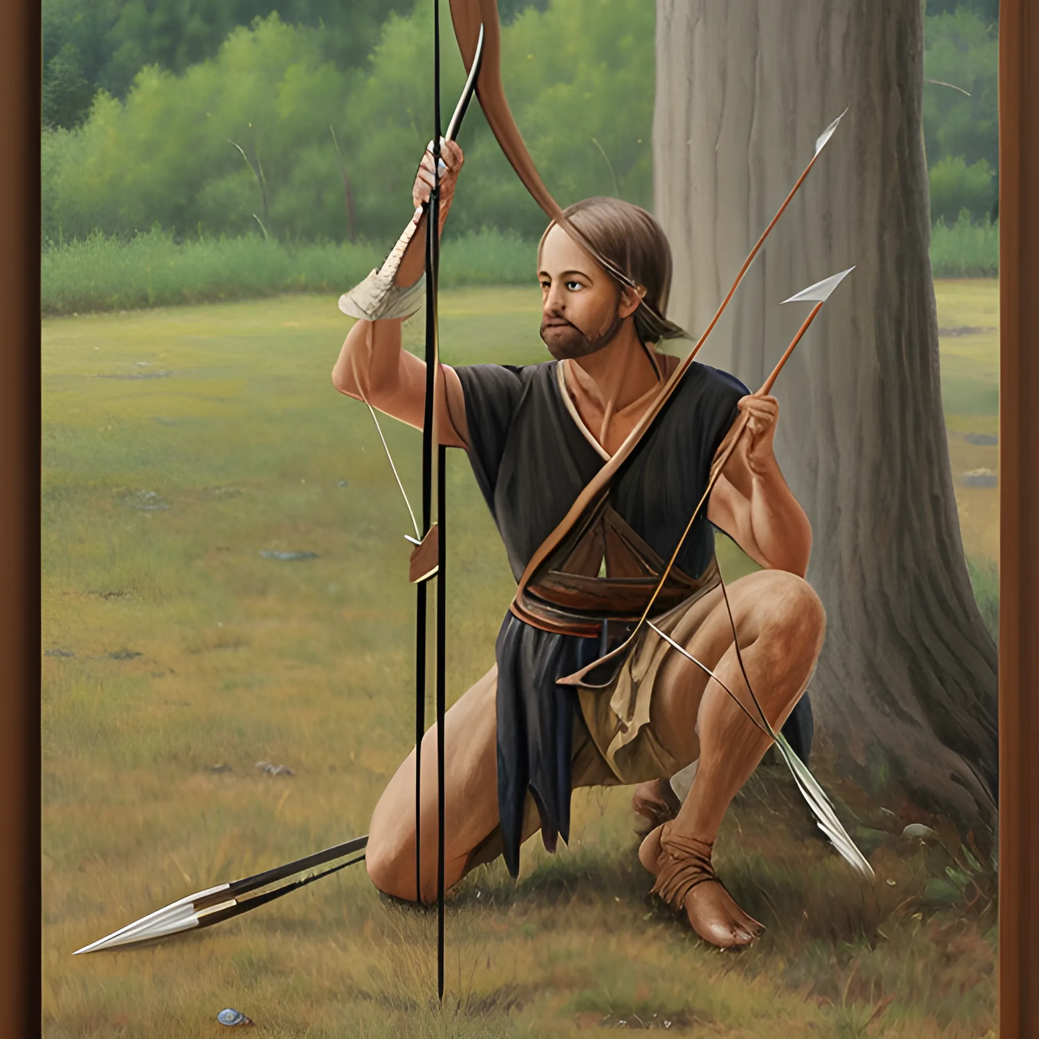 primitive black locust bow and arrow
, Oil Painting