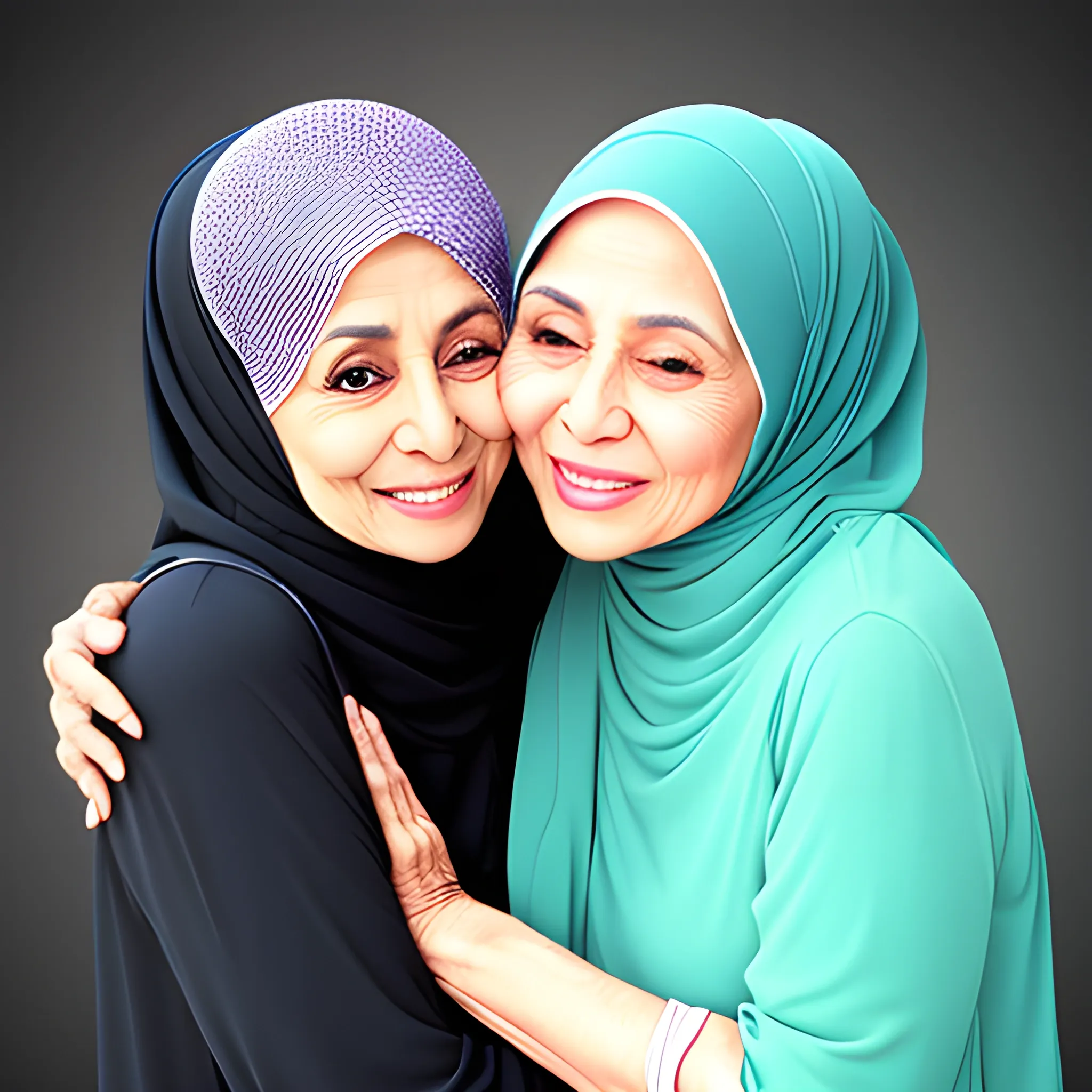 two hijab mature women hugging 