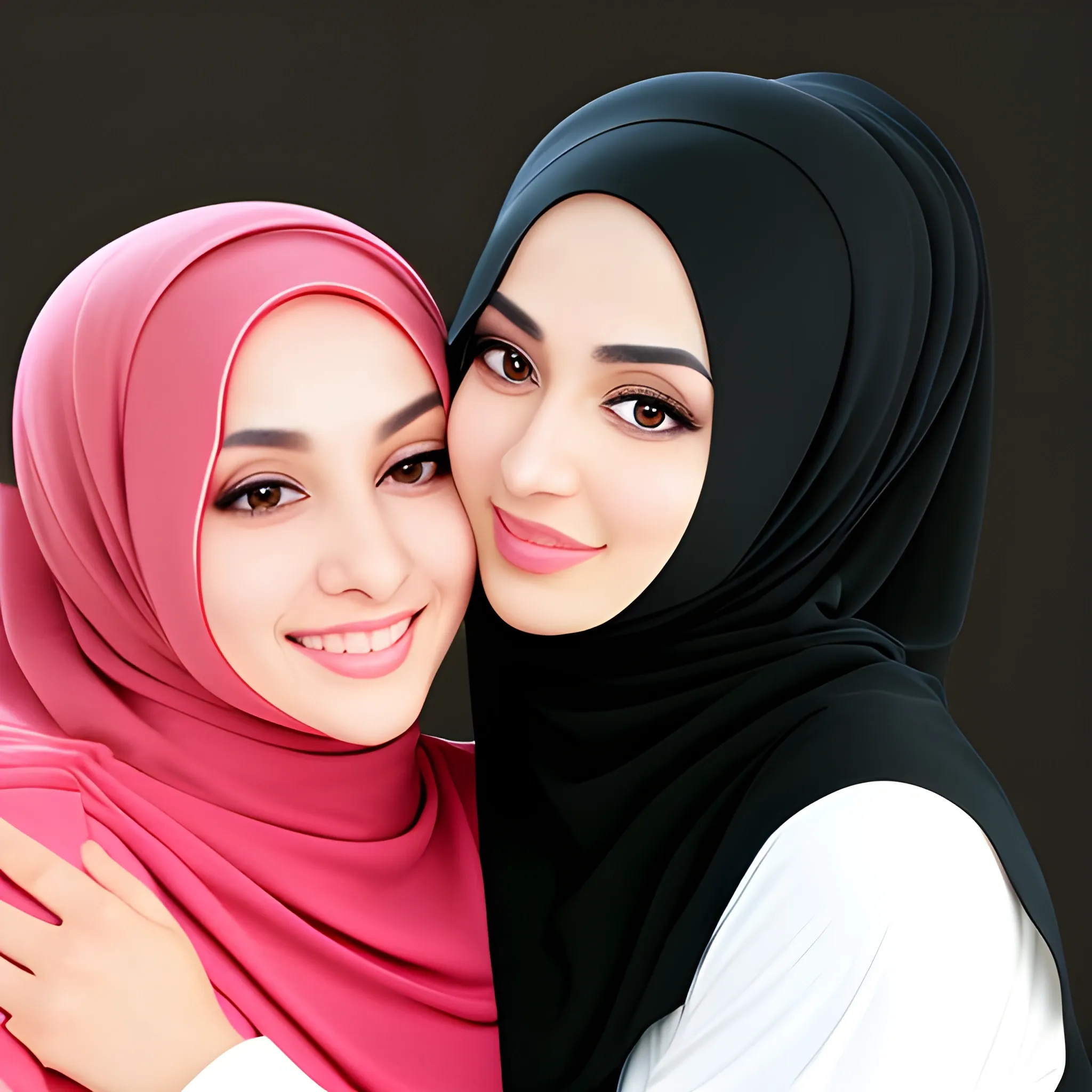two hijab beautiful women hugging