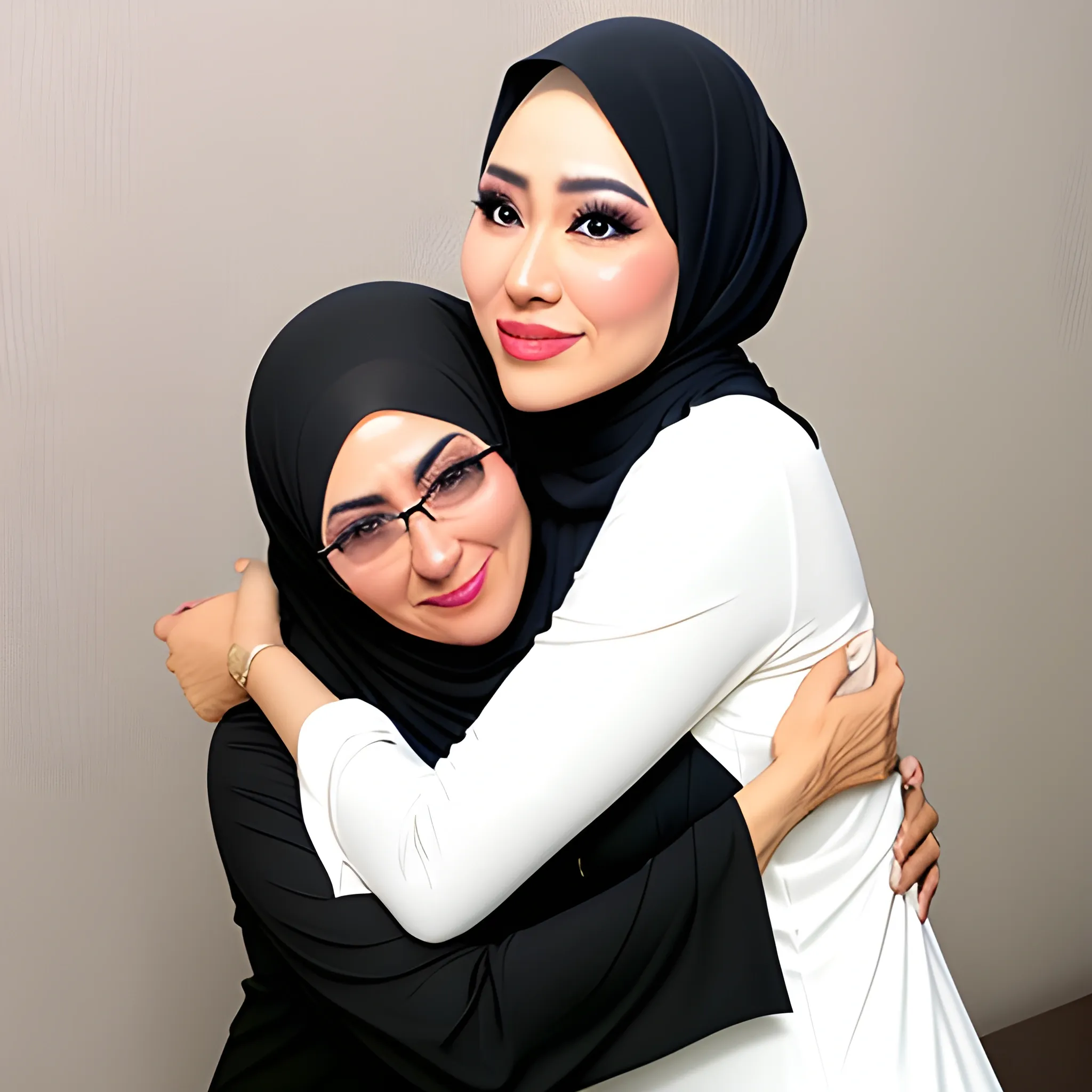 Hijab mom and son romantic hug