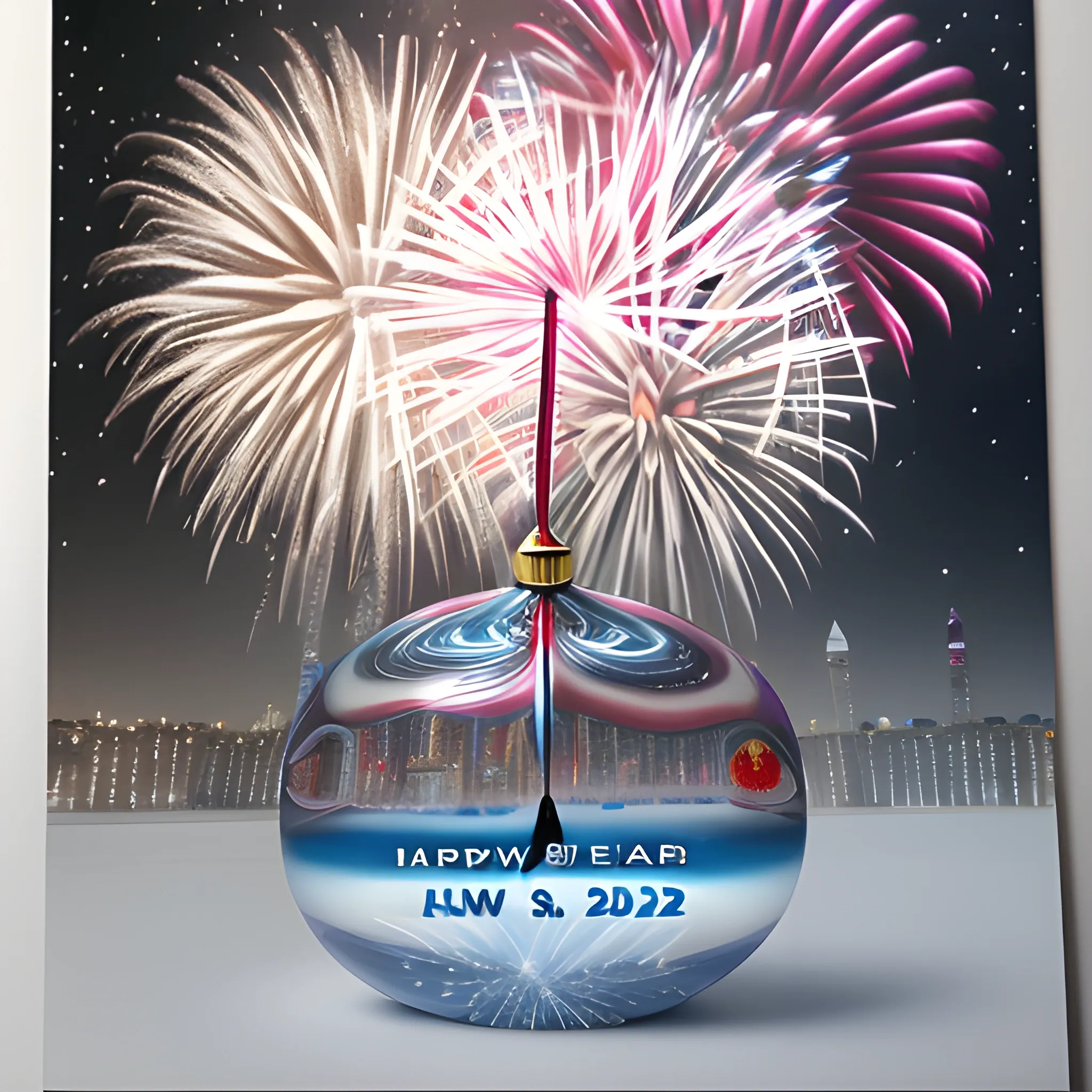 NEW YEAR EVE, FIREWORK, ICE CAKE, REALISTIK, High detail, CENTER PICTURE WRITE {Felíz año nuevo 2024}, Pencil Sketch