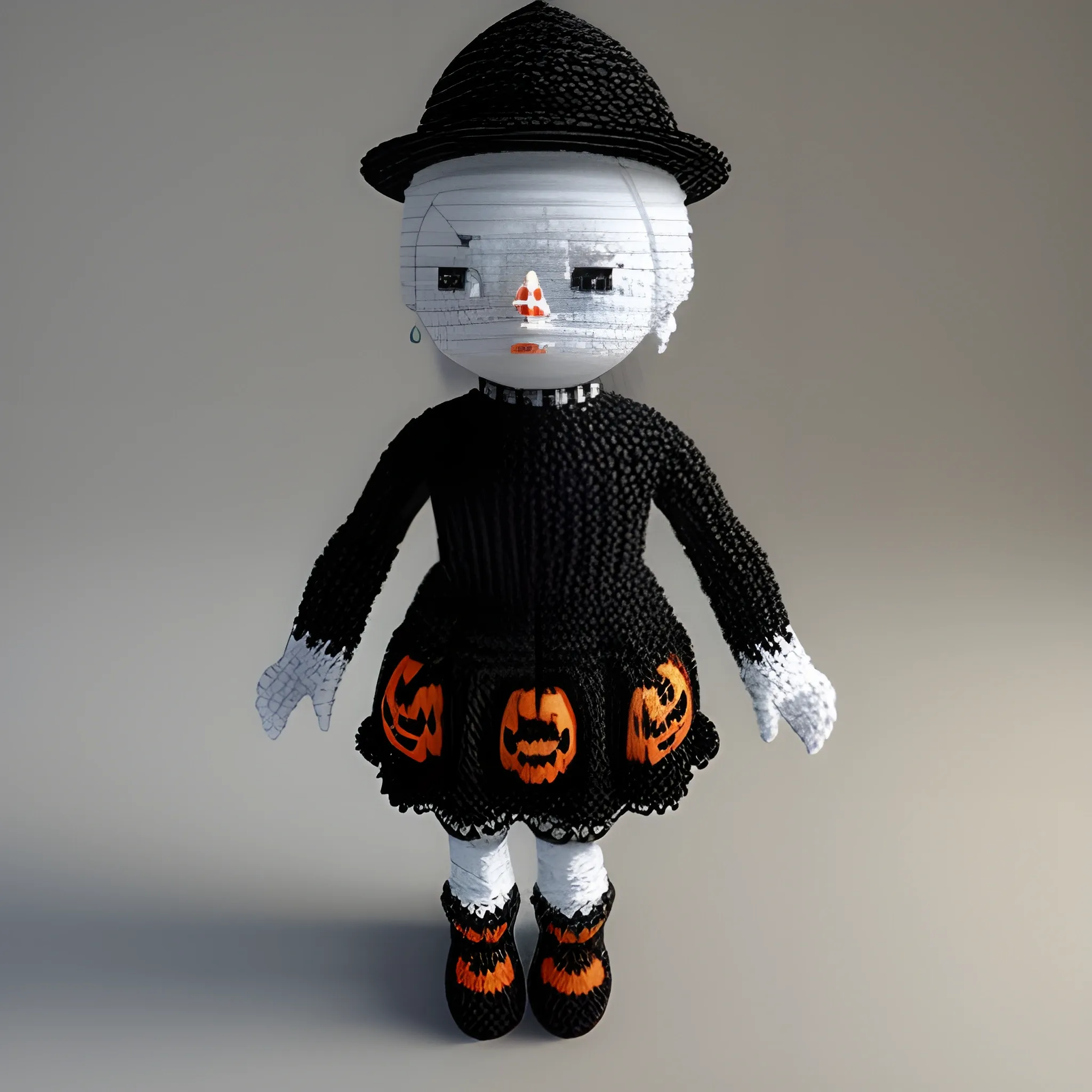 halloween knitted doll, 3D, Trippy