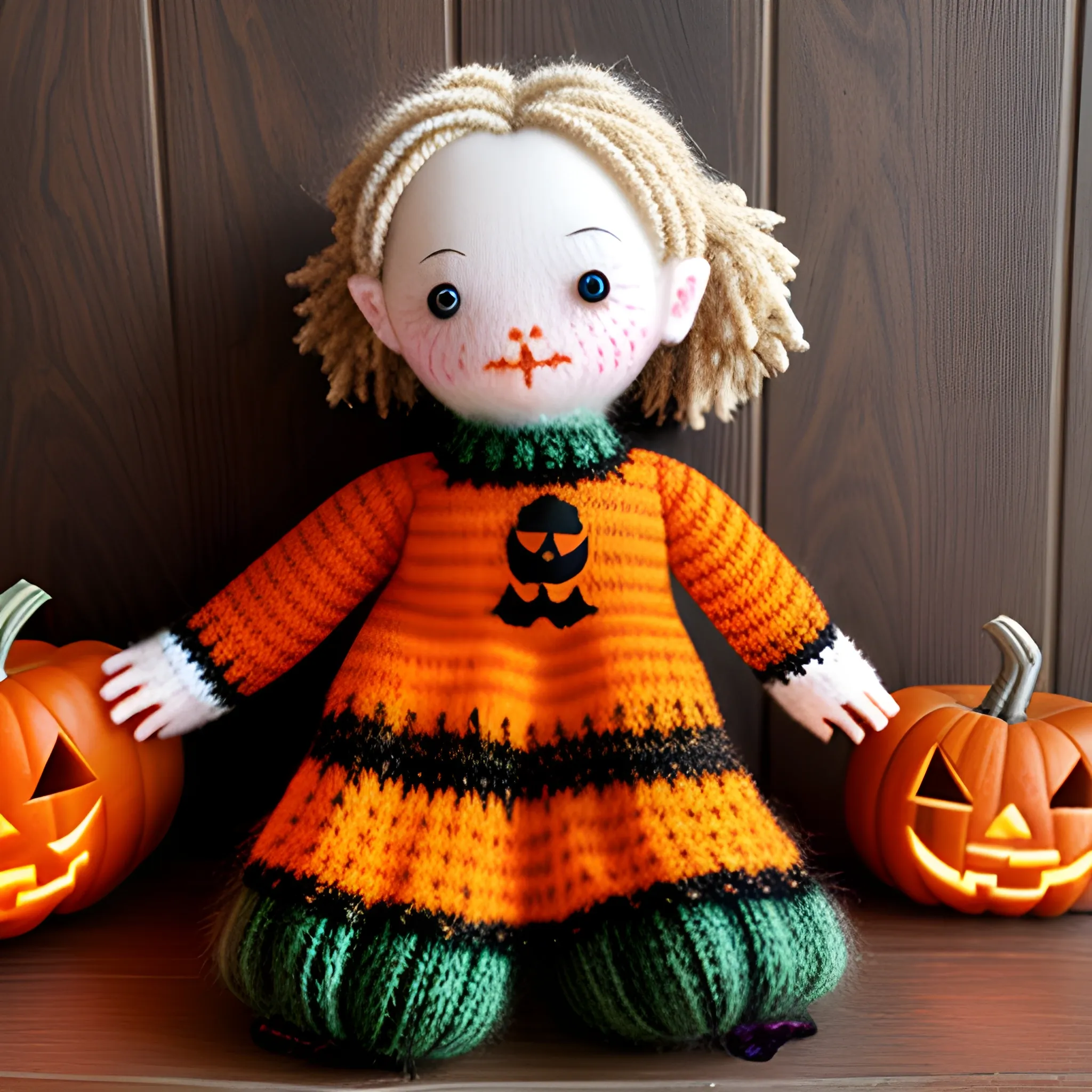 halloween knitted doll, fantasy