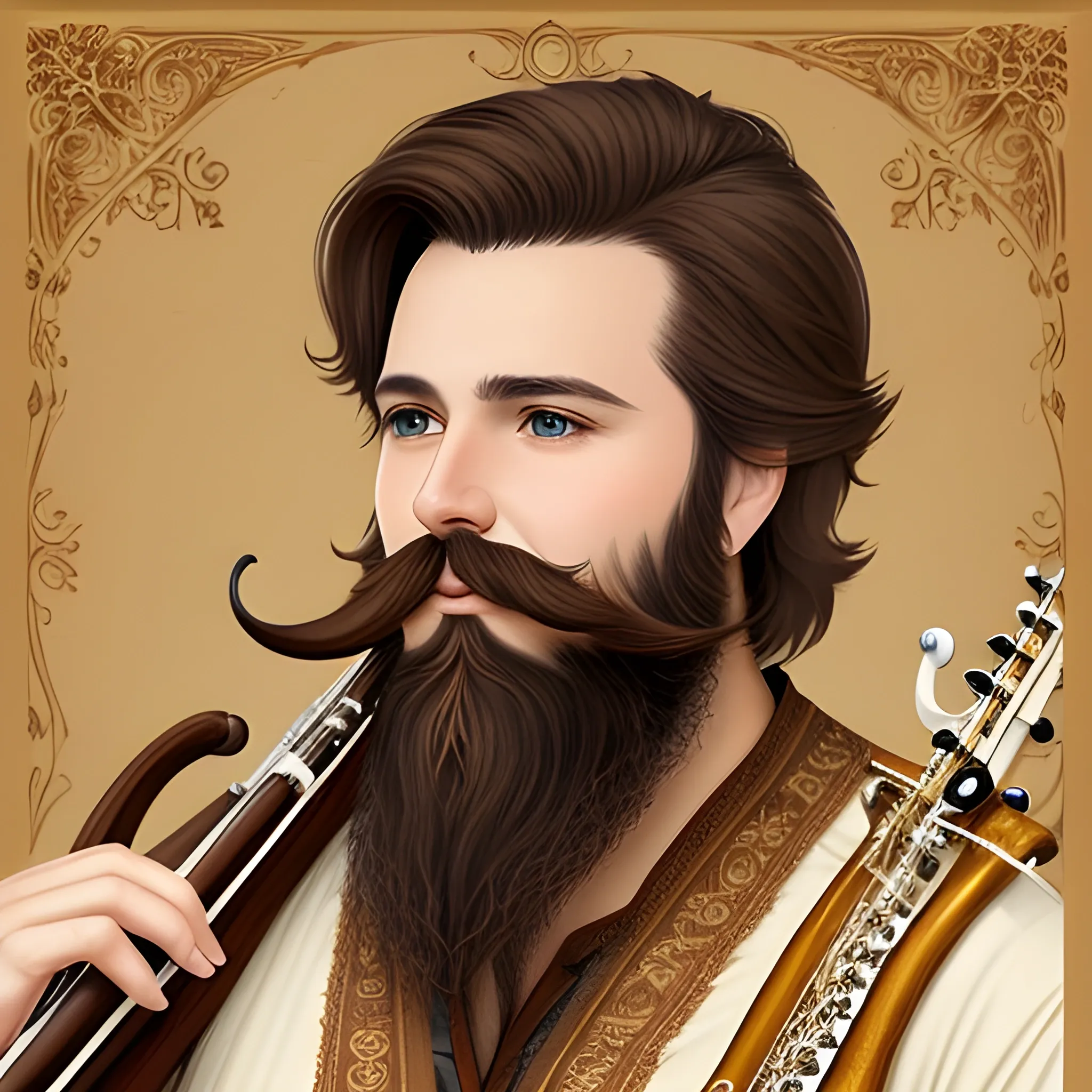 male short bard brown hair flute beard
