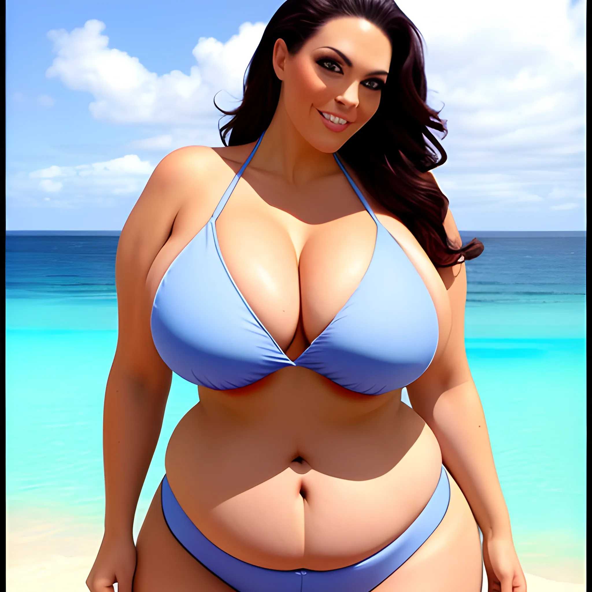 Bbw, tiny bikini, huge belly, Cartoon