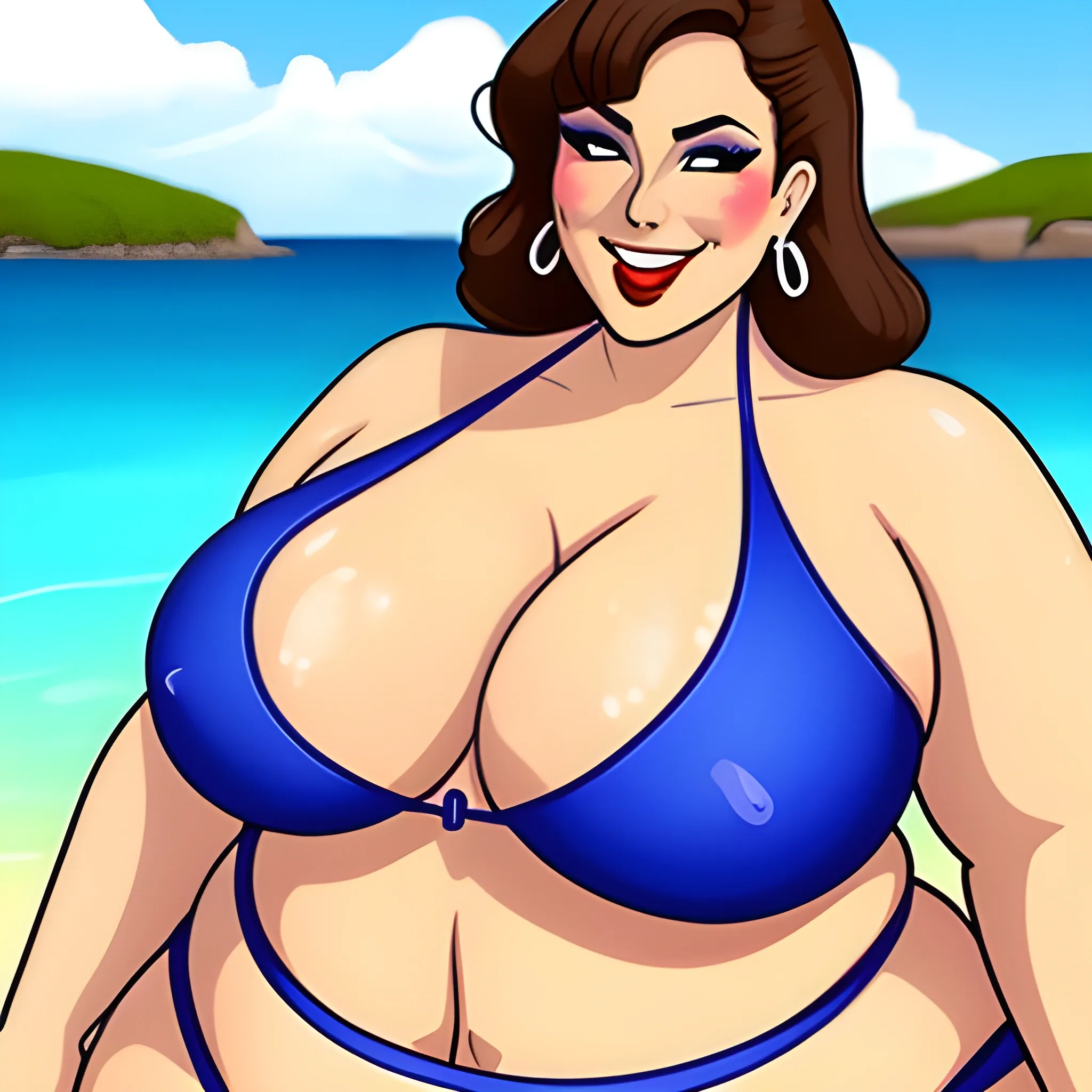 Bbw, tiny bikini, giant sticking out belly, Cartoon