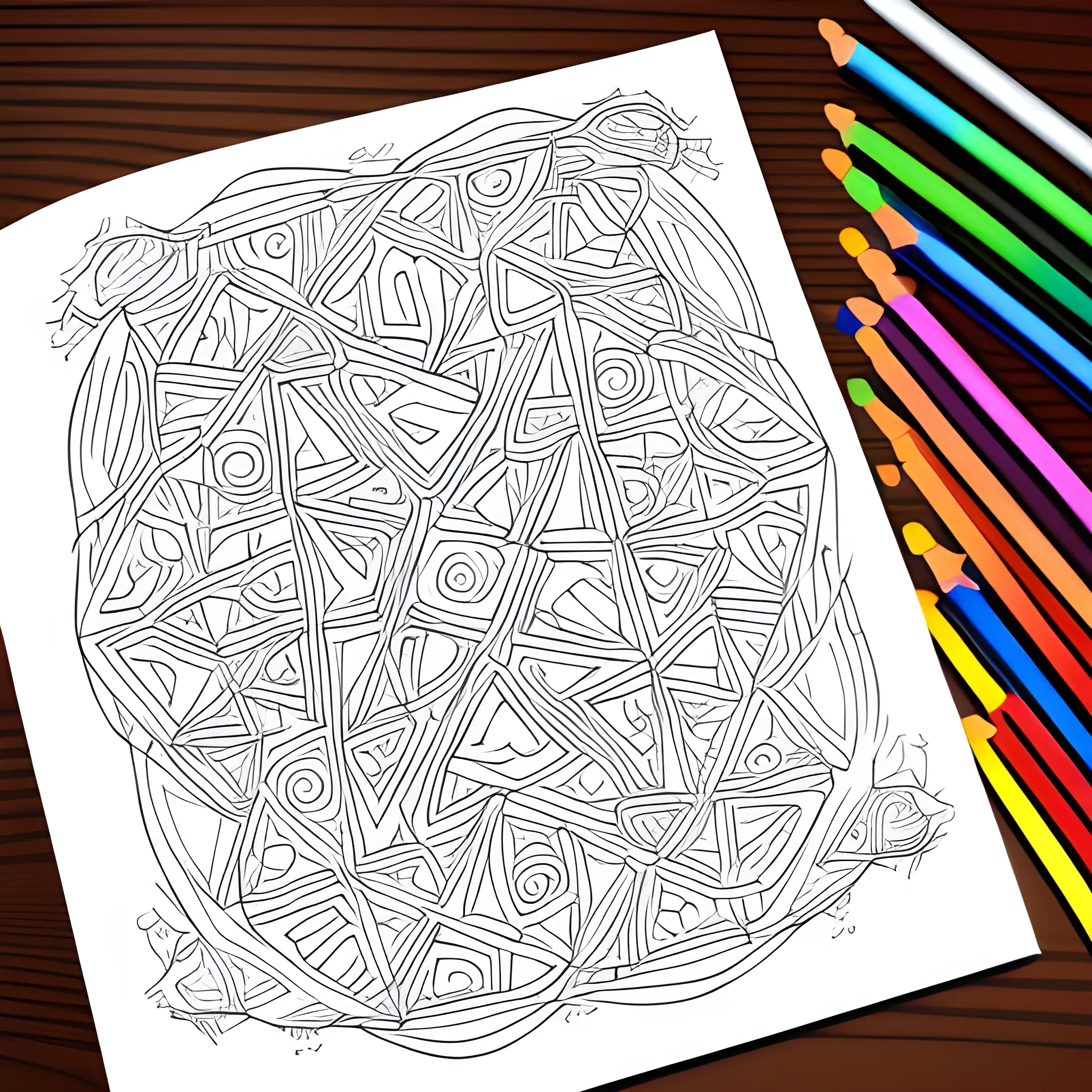 coloring book, full page, hidden shapes, only lines, black and white