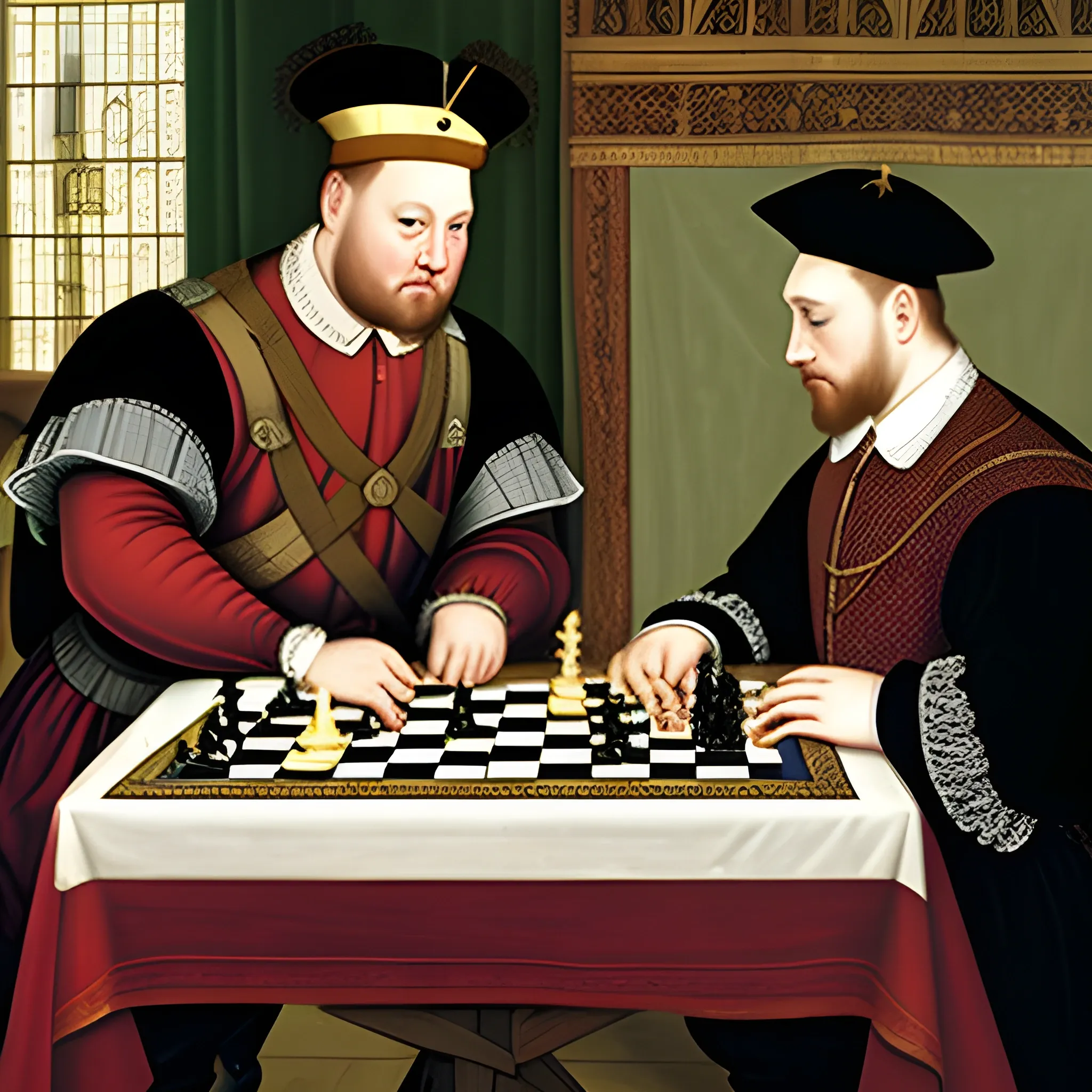 Henry VIII and François I playing chess at the court of England, Oil Painting