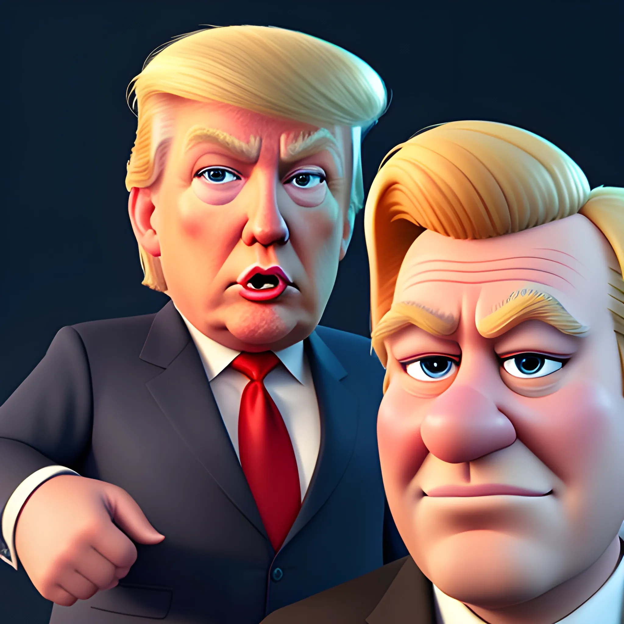 screenshot of donald trump in a pixar movie. 3 d rendering. unreal engine. amazing likeness. very detailed. cartoon caricature.