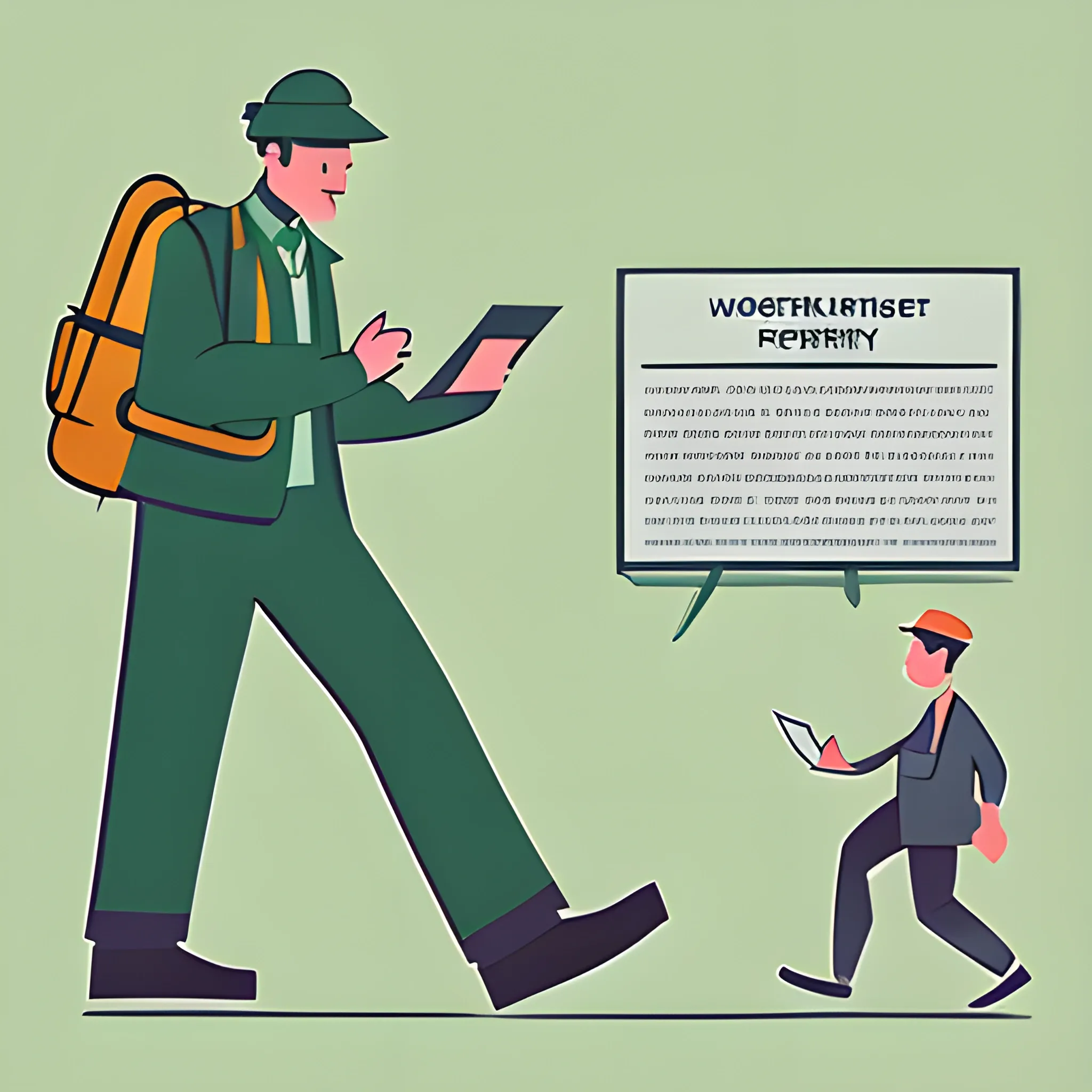 Depict a worker lost in a fog of paperwork, struggling to find a clear path, while a cheerful worker on a sunny, digital path navigates effortlessly with the help of notifications and automated processes. Use contrasting tones of muted grays for the traditional setting and lively greens for the digital environment.
, Cartoon
