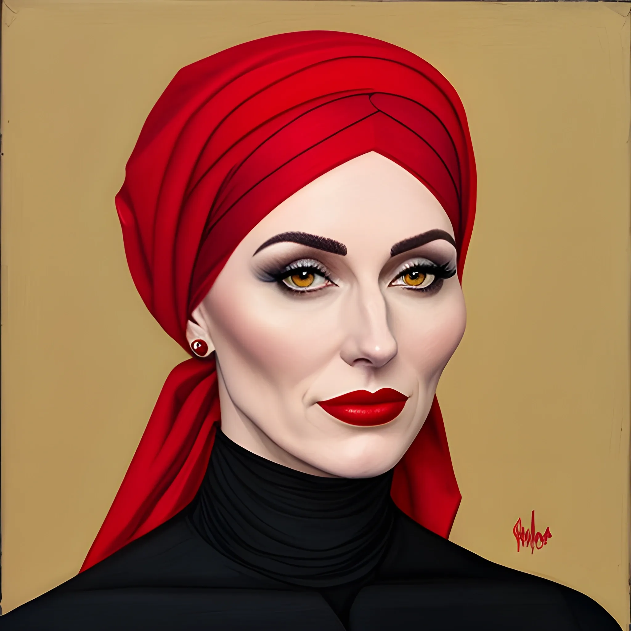 Portrait of girl with red headscarf, masterpiece